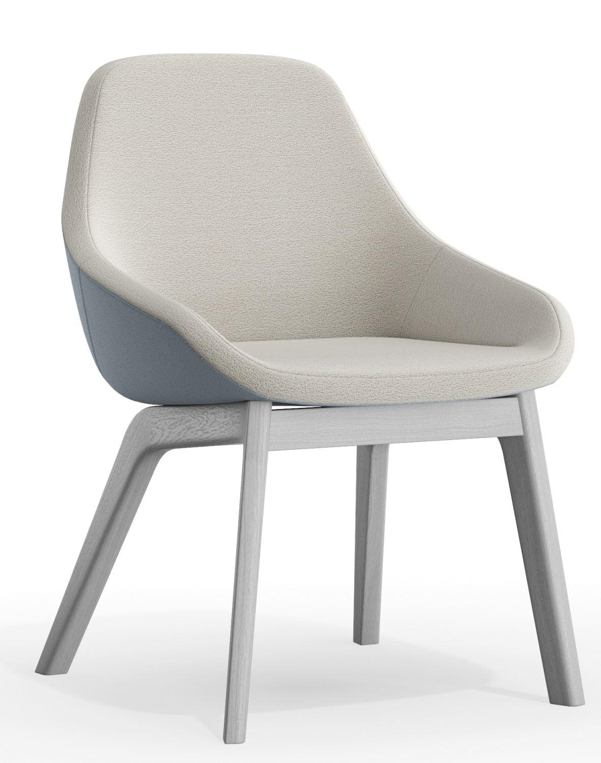Morph Dining Chair Stuhl Zeitraum: Moderner Esszimmerstuhl mit beigem Stoffbezug und hellgrauem Holzgestell, seitliche Ansicht.