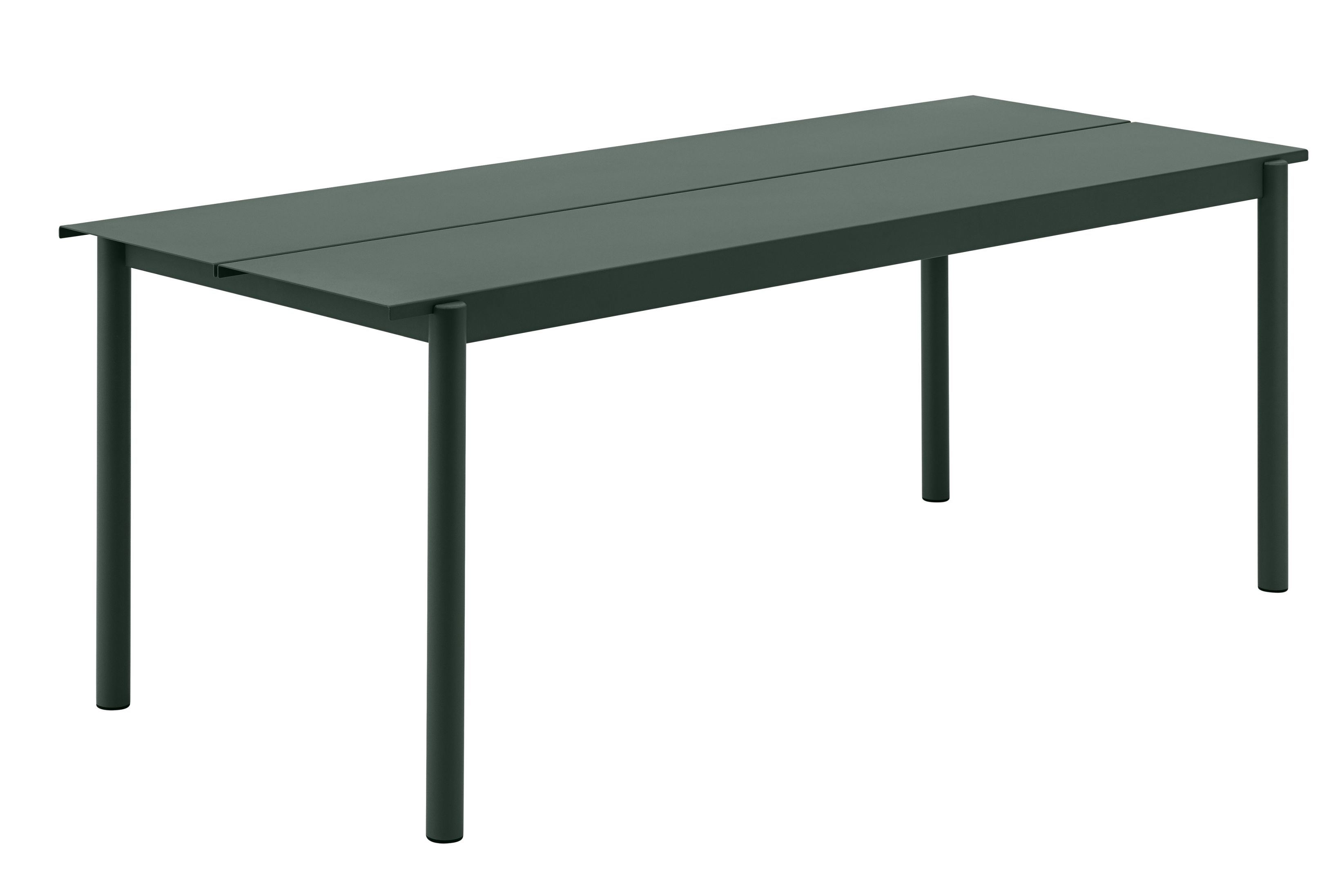 Muuto Linear Steel Table Outdoor Tisch in Grau, moderner Gartentisch aus Stahl für den Außenbereich.