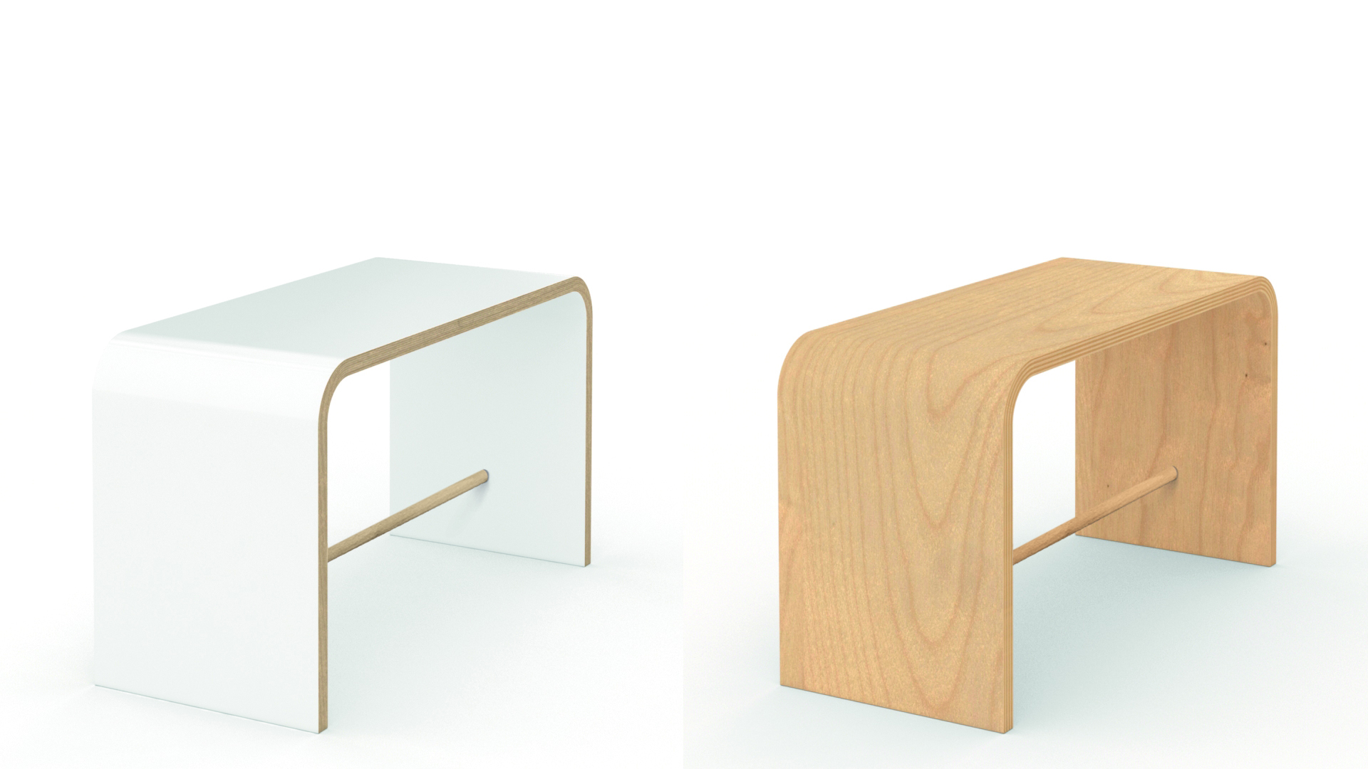 Tojo Sit Hocker in Weiß und Naturholz, minimalistisches Design für modernes Wohnen.