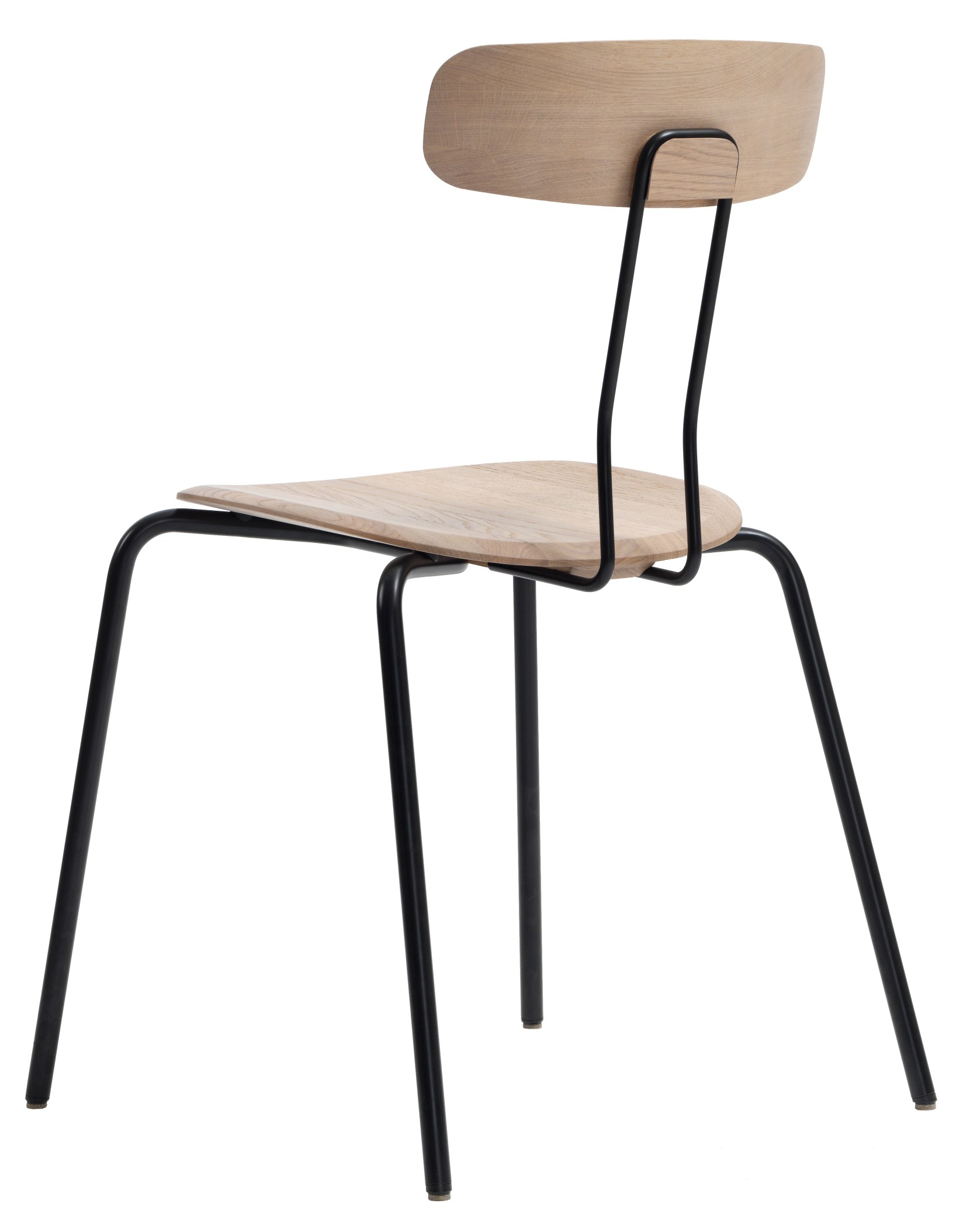 Okito Chair Stuhl: Massivholz Eiche geölt mit schwarzem, pulverbeschichtetem Metallgestell. Design Stuhl.