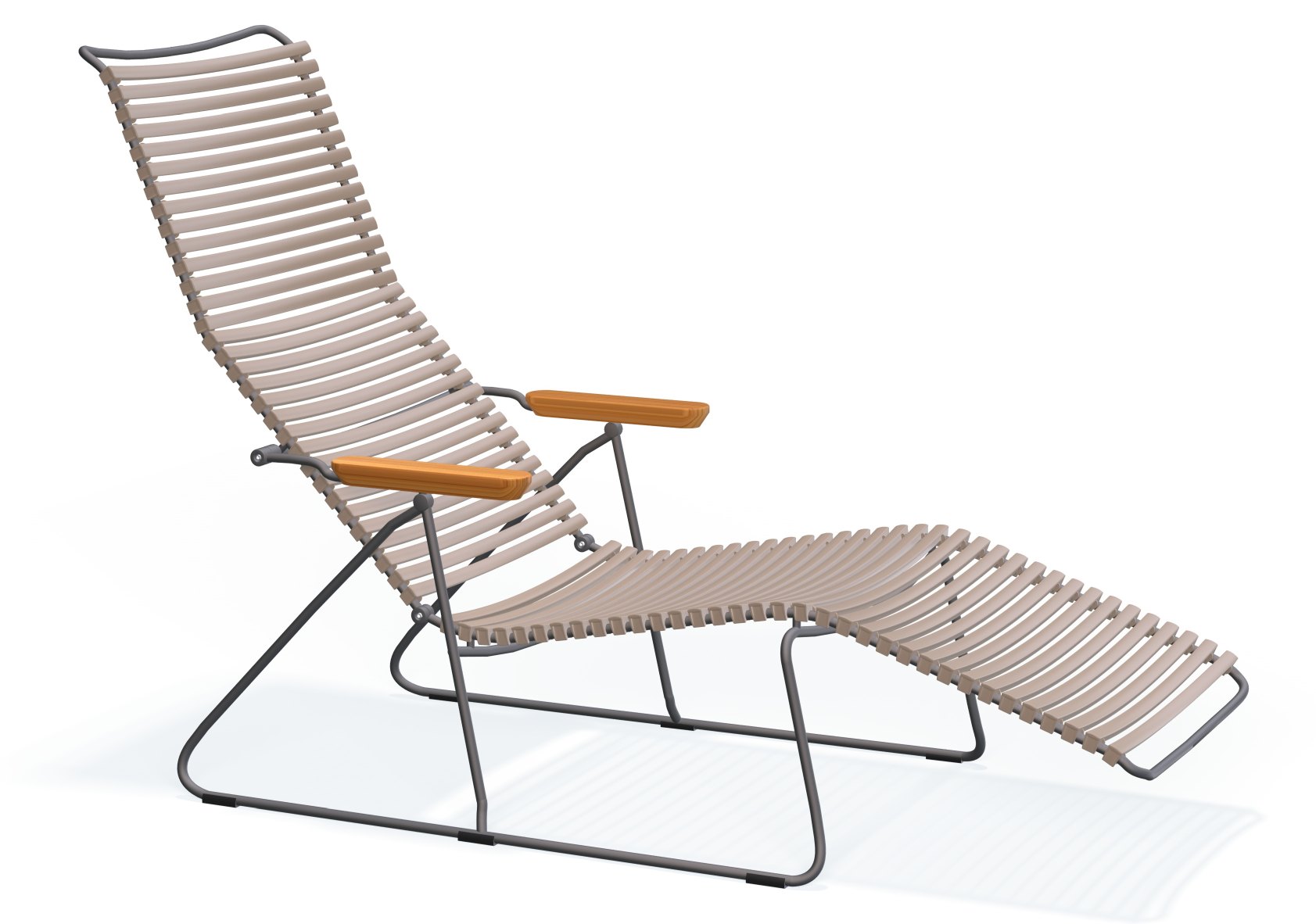 Click Sunlounger Sonnenliege für den Außenbereich in Dunkelgrau, moderne Gartenliege mit Armlehnen aus Holz.