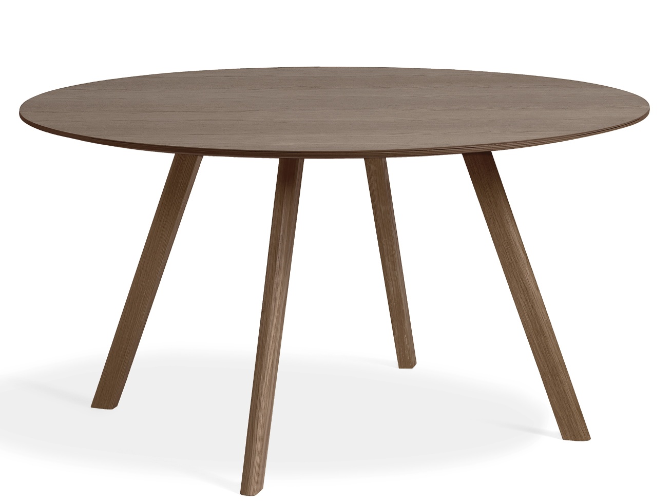 Copenhague Table CPH 25 von Hay, runder Esstisch aus Eichenholz mit drei Beinen.