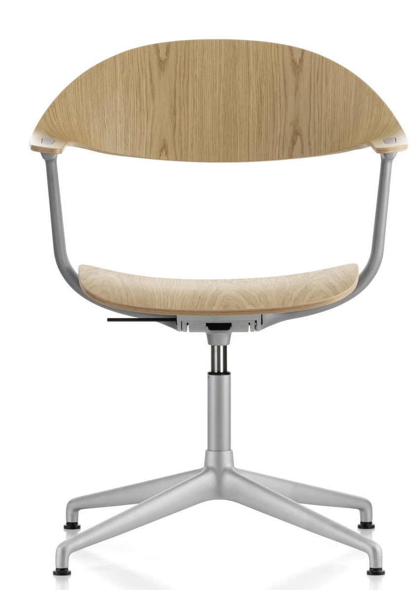 Vitra Mynt Bürodrehstuhl aus Schichtholz mit grauem Metallfuß, ergonomisch und modern für das Homeoffice.