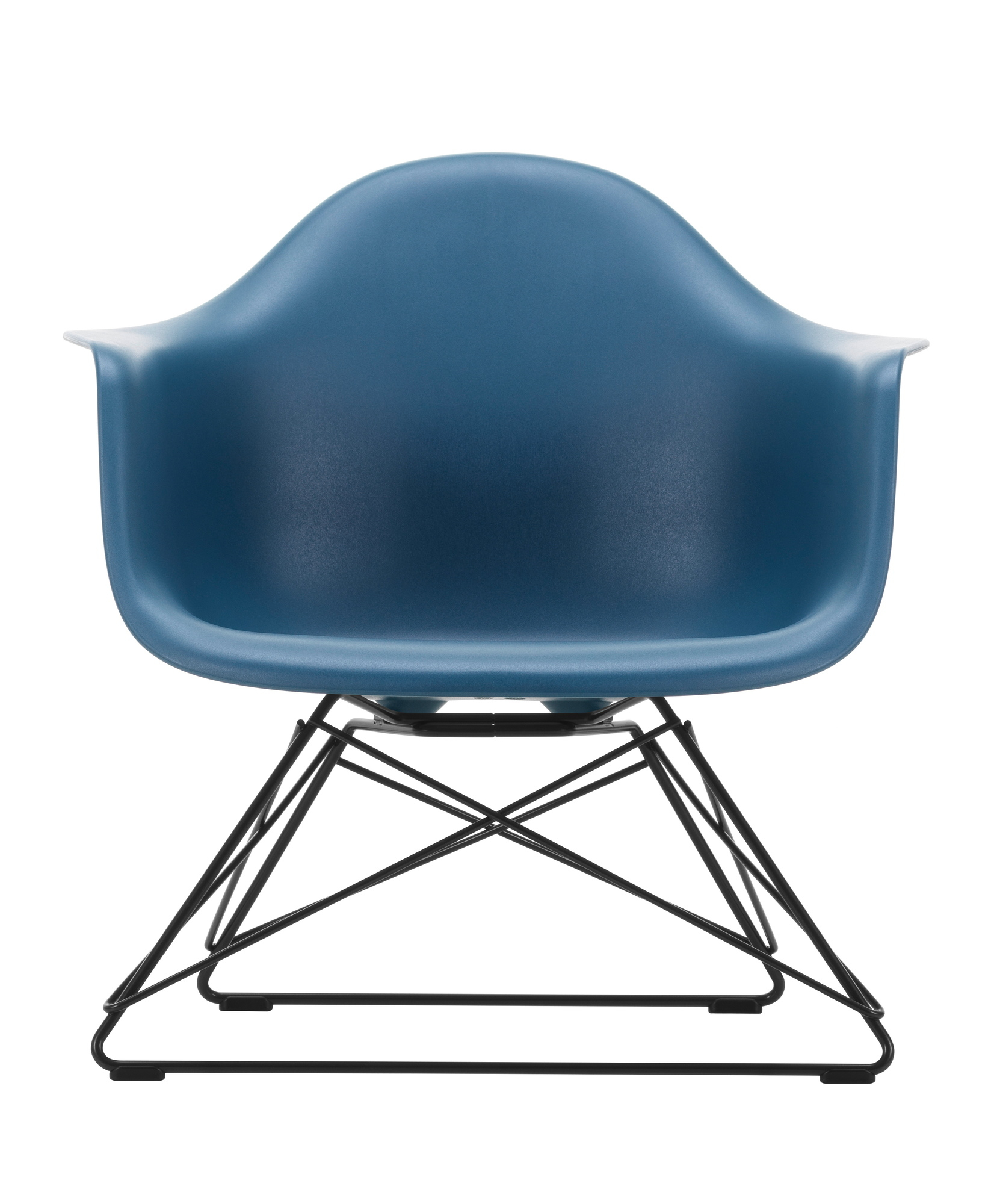 Eames Plastic Arm Chair in Meerblau mit schwarzem Eiffelturm-Untergestell von Vitra. Designklassiker Stuhl.