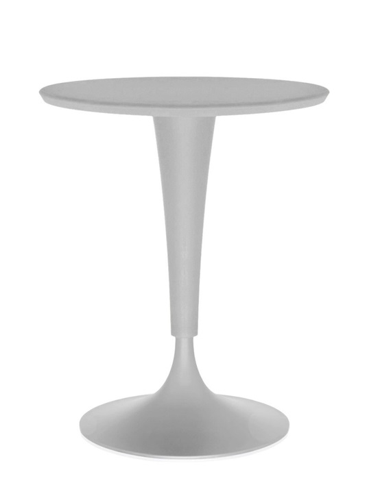 Weißer Dr. NA Tisch von Kartell: Moderner Beistelltisch mit runder Tischplatte und trompetenförmigem Fuß.