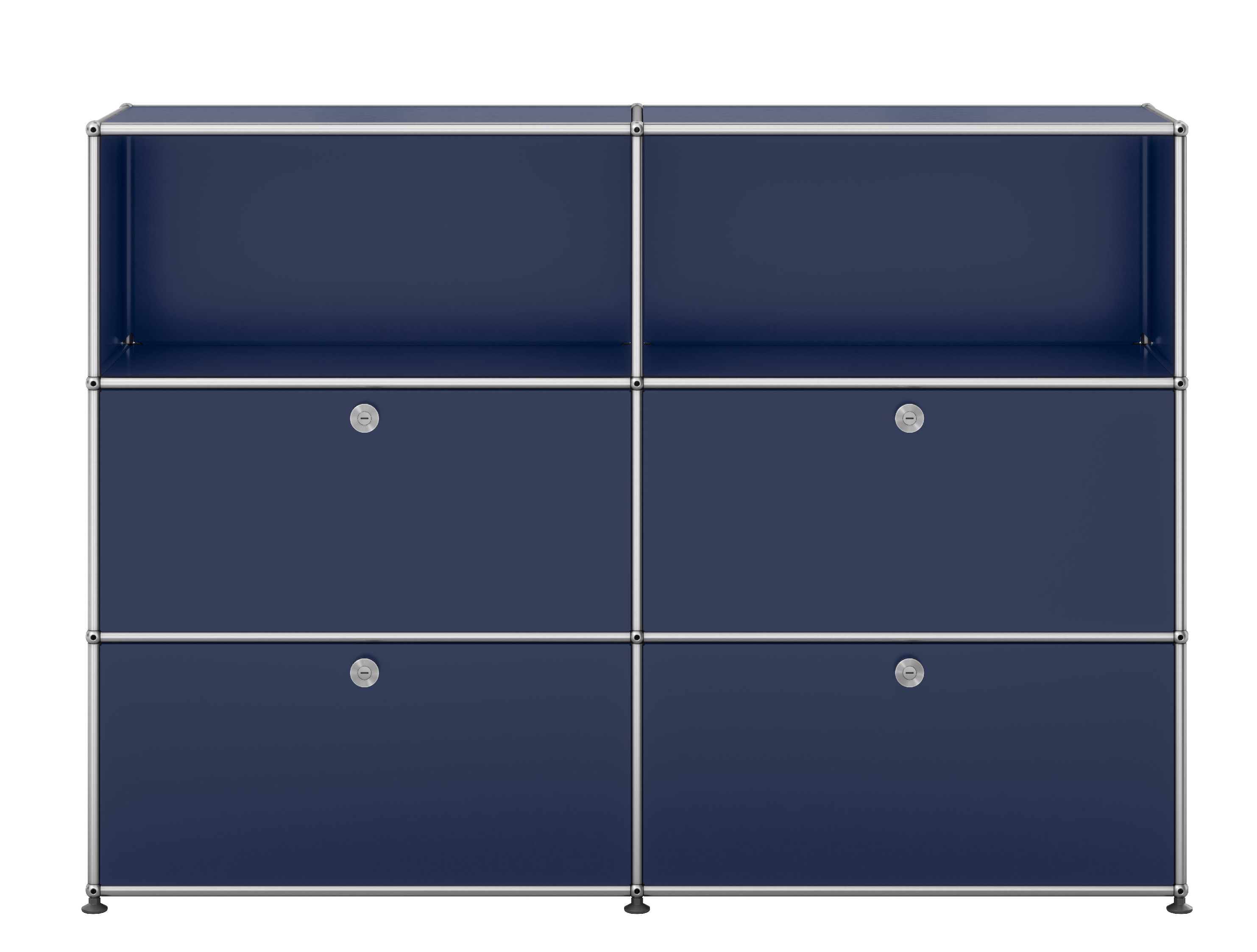 USM Haller Highboard met 2 open vakken / 2 kleppen / 2 lades staalblauw