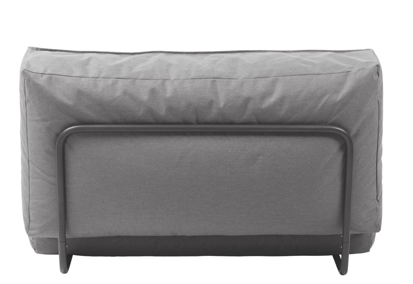 Graues Blomus Stay Day Bed Outdoor Tagesbett mit Metallgestell von hinten.