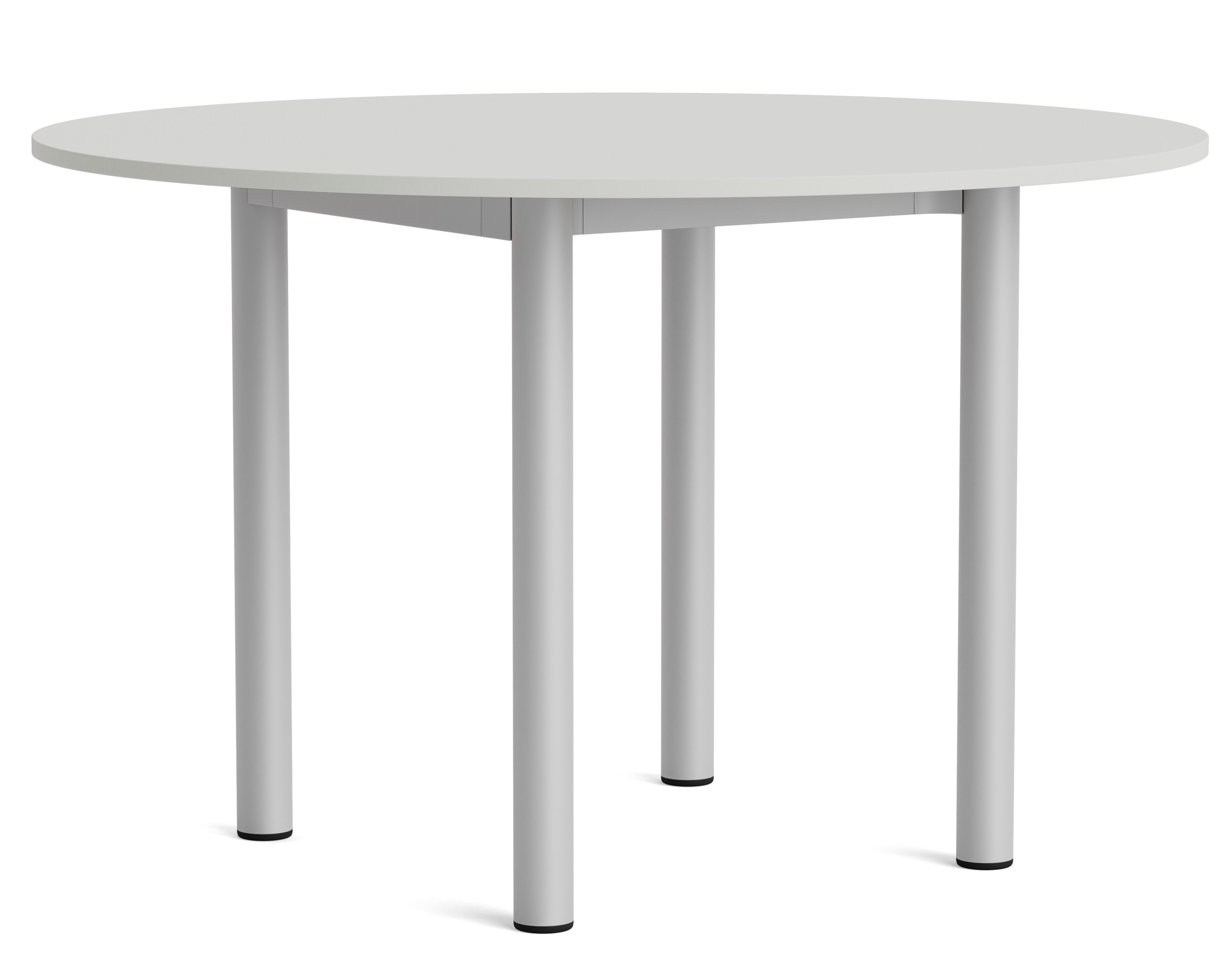 Annex Table Round Esstisch von Hay, runder Tisch mit vier zylindrischen Beinen in Grau.
