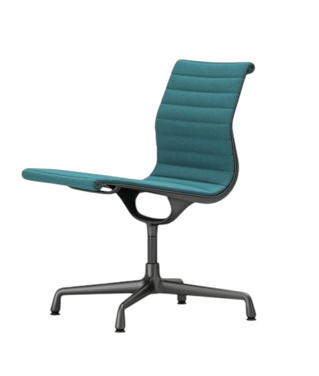 Vitra Aluminium Chair EA 105 in Türkis, Bürostuhl mit Drehkreuz und gerippter Polsterung.