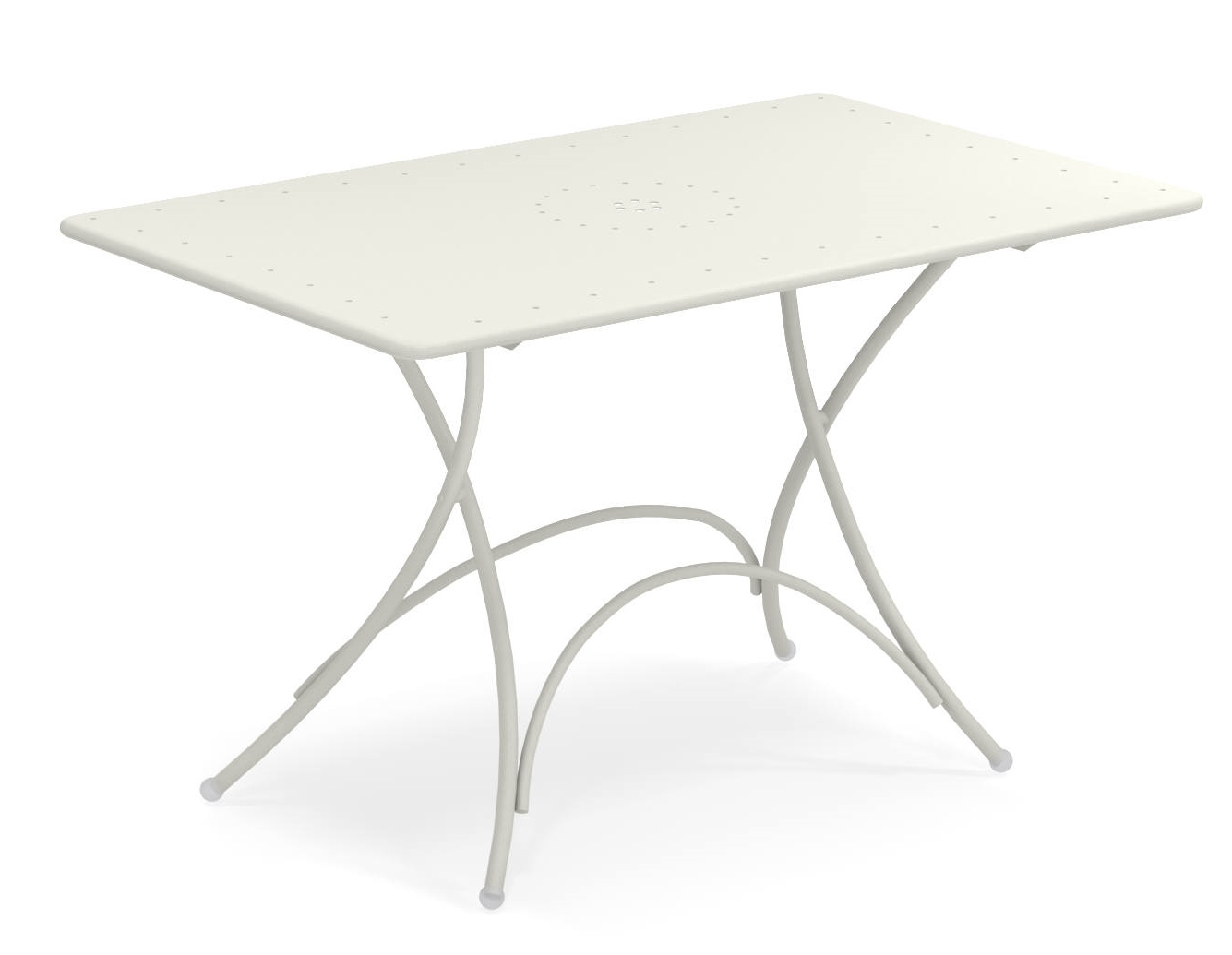 Pigalle Klapptisch Outdoor von Emu, rechteckig, elfenbeinfarben, mit filigranem Metallgestell für Garten, Balkon oder Terrasse.