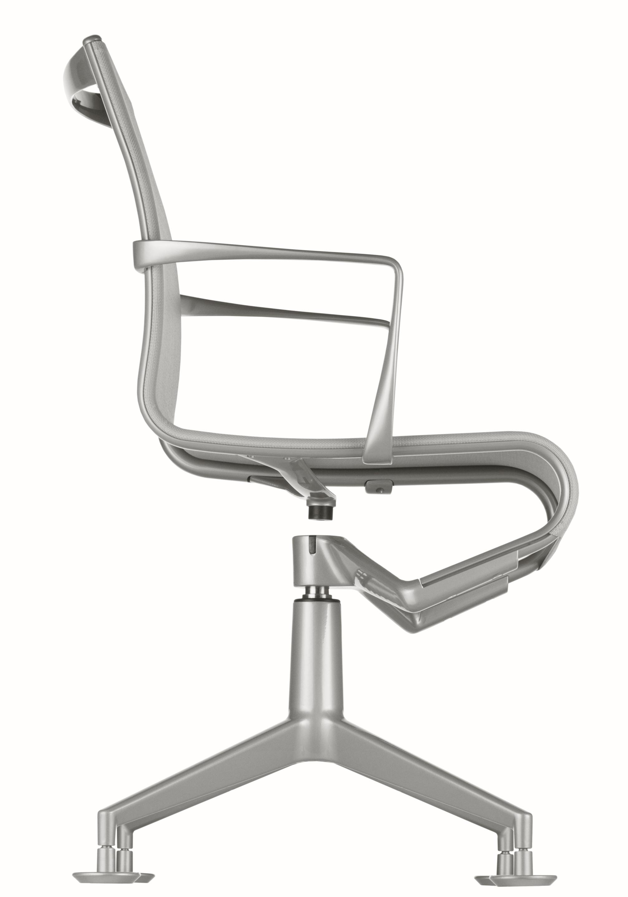 Meetingframe Drehstuhl Alias 436/437, seitliche Ansicht, ergonomischer Bürostuhl mit Armlehnen und silbernem Fußkreuz.