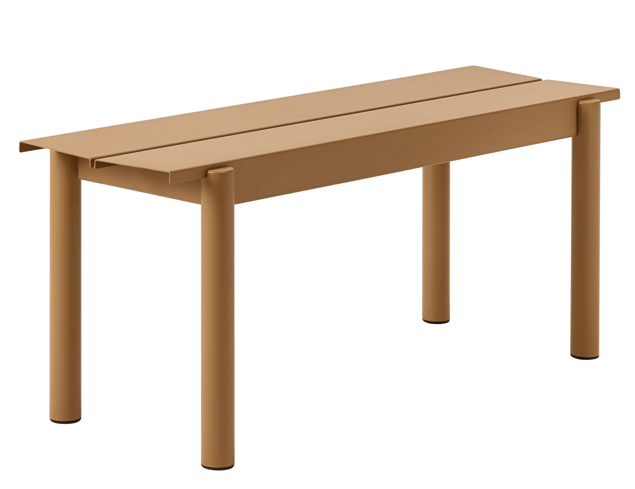 Muuto Linear Steel Bench Outdoor Bank in Beige, moderne Gartenbank aus pulverbeschichtetem Stahl.