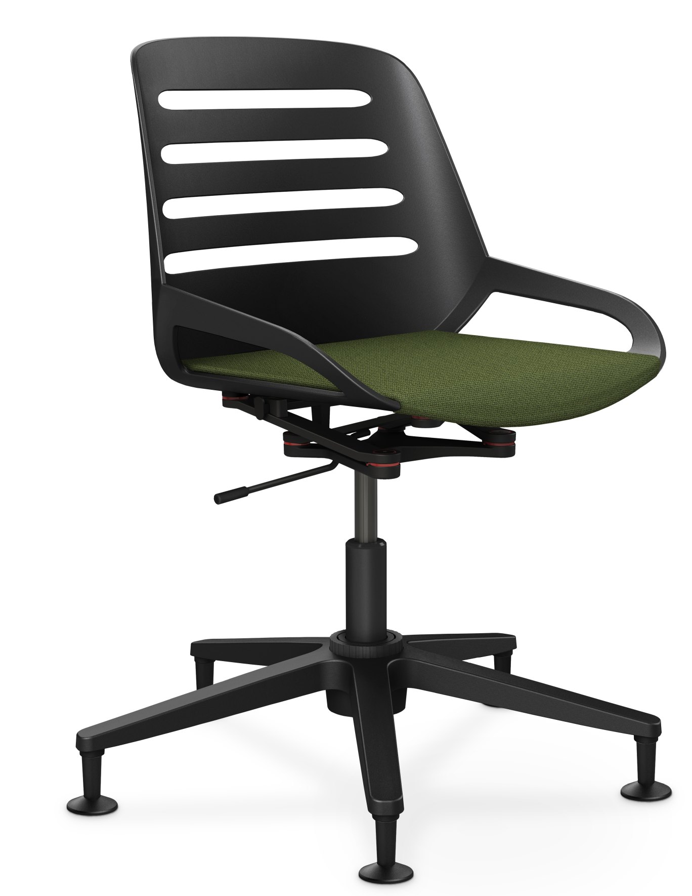 Numo Bürodrehstuhl mit schwarzem Gestell und grüner Sitzfläche, ergonomischer Arbeitsstuhl für das Büro.