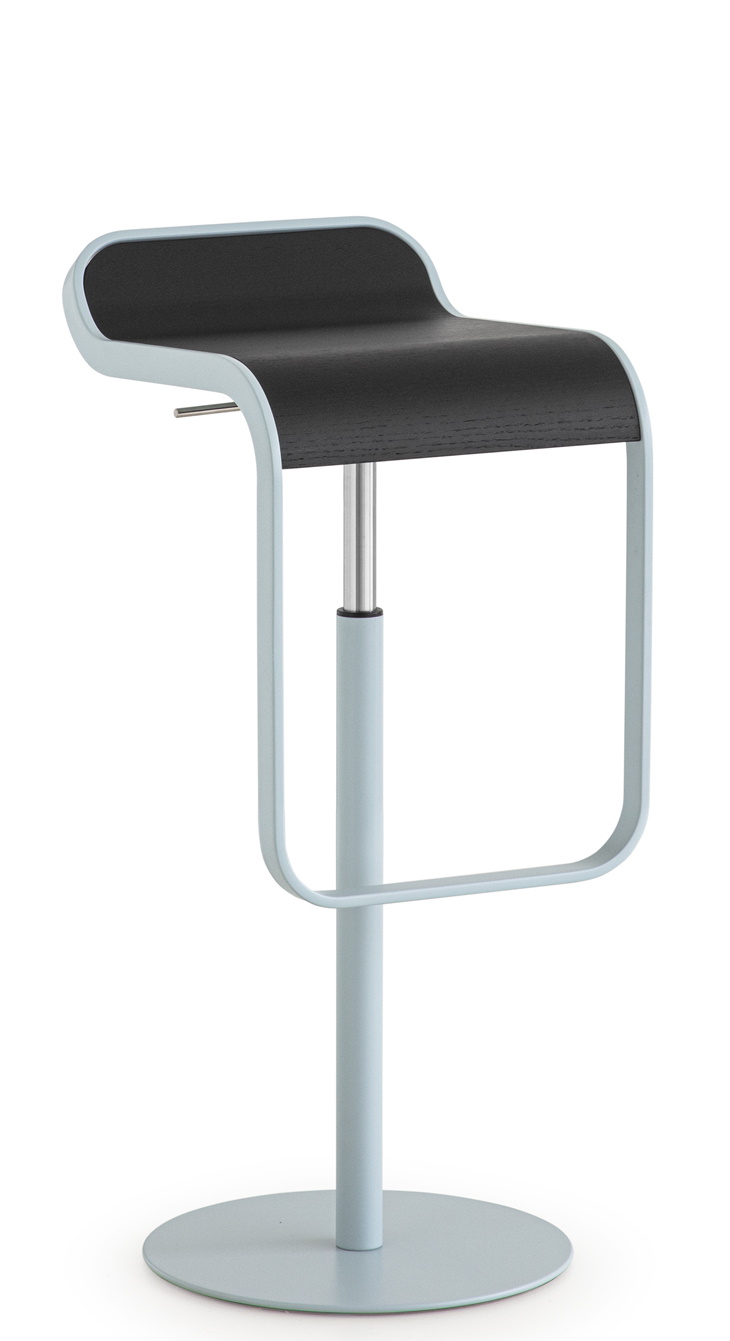 LEM Barhocker mit matt verchromtem Gestell und schwarzer Sitzfläche, moderner Design Barstuhl.