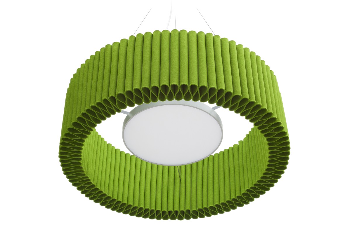 Grüne Welle Deckenleuchte von HEY-SIGN, modernes Designobjekt aus Filz mit integrierter LED-Beleuchtung.