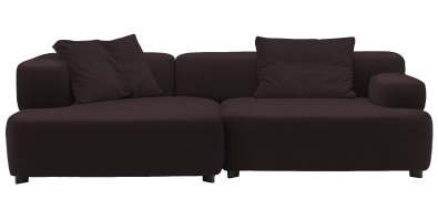 Braunes Alphabet Sofa von Fritz Hansen, 3-Sitzer mit Armlehne links und Kissen.