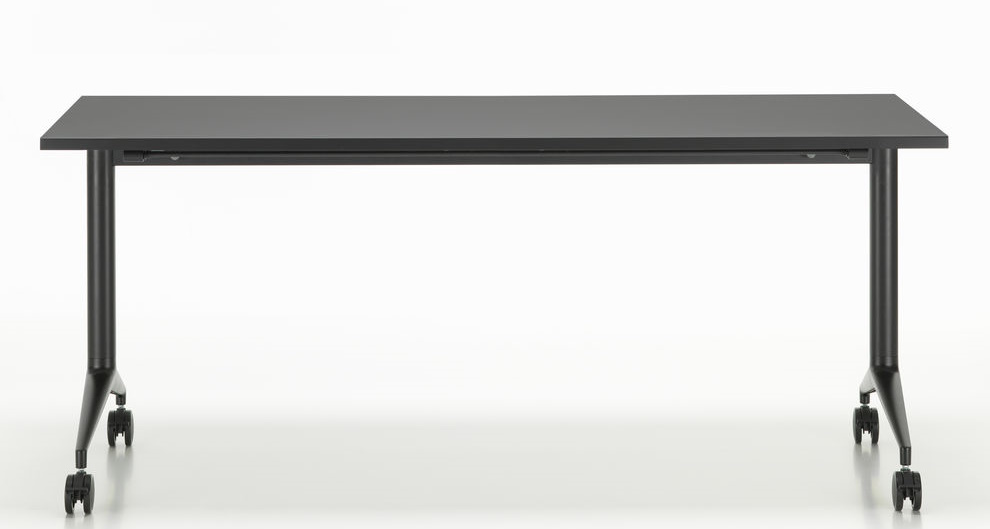 Schwarzer MedaMorph Klapptisch von Vitra mit Rollen, ideal als flexibler Arbeitstisch für Büro.