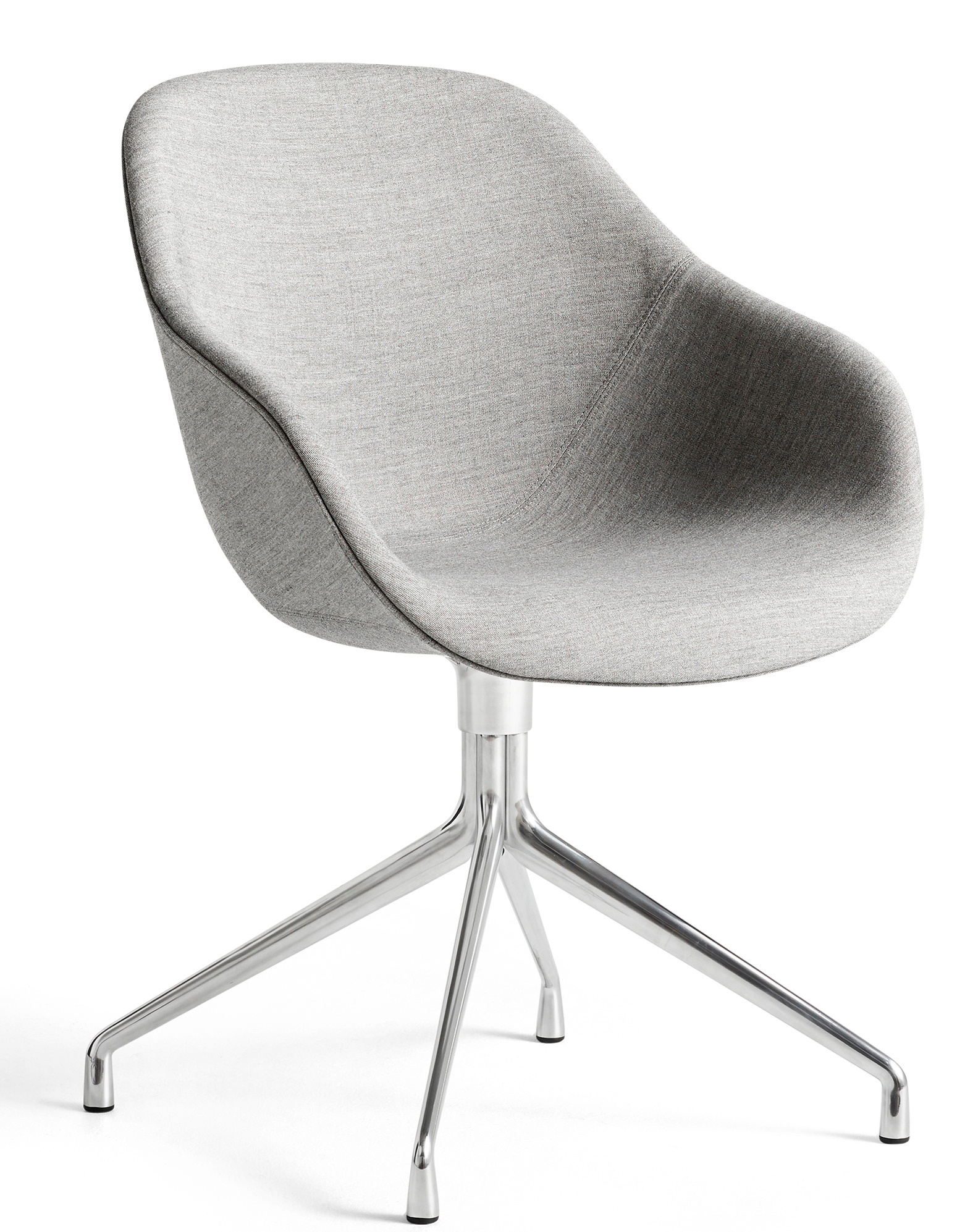 Grauer About a Chair AAC121 Stuhl von Hay mit Stoffbezug und Drehgestell aus Aluminium.