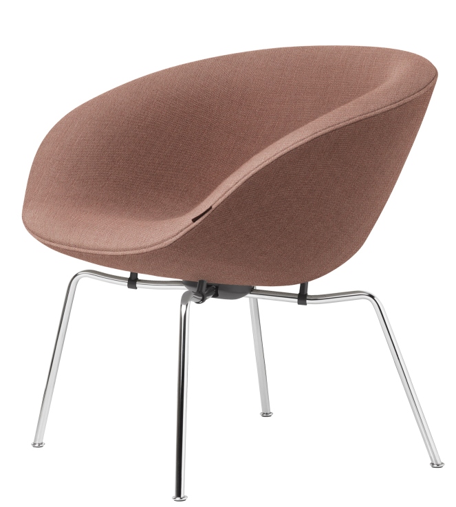 Brauner Pot Sessel von Fritz Hansen mit Chromgestell, moderner Design Sessel für Wohnzimmer.