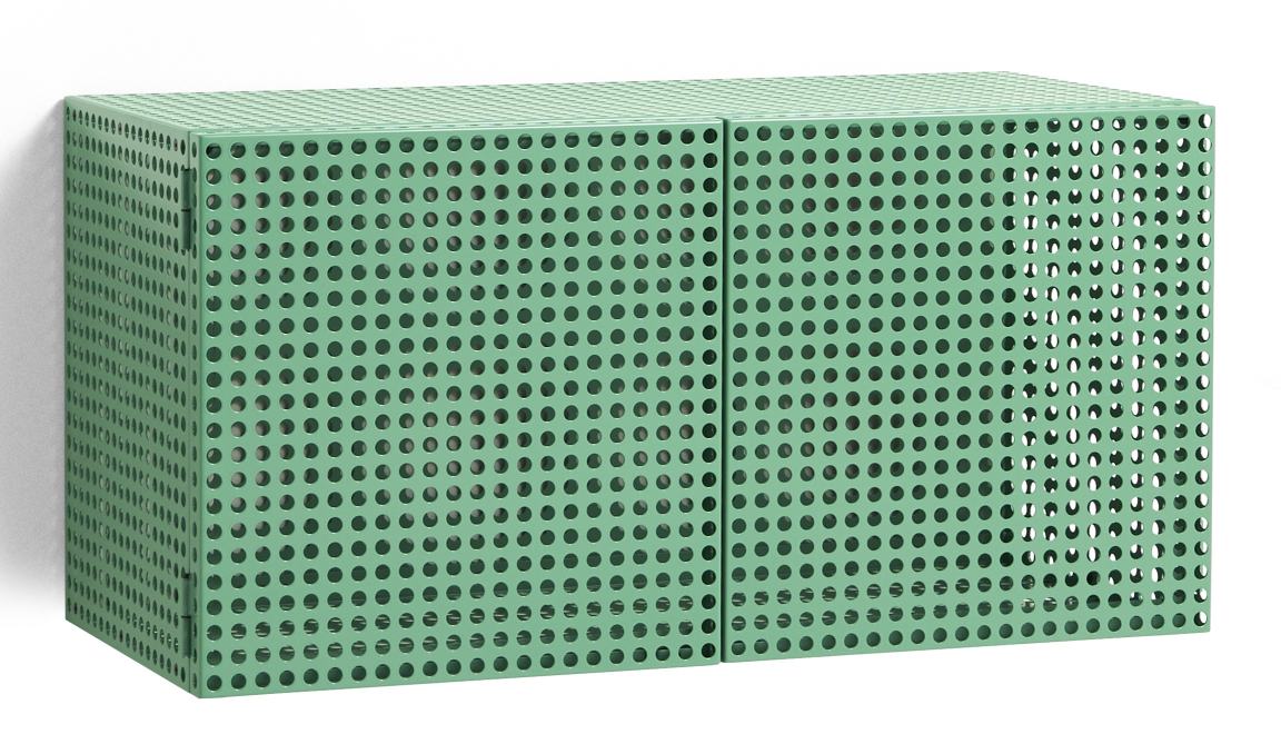Grüner Perforated Cabinet Wall Small Wandschrank von Hay mit Lochmuster für moderne Wandgestaltung.