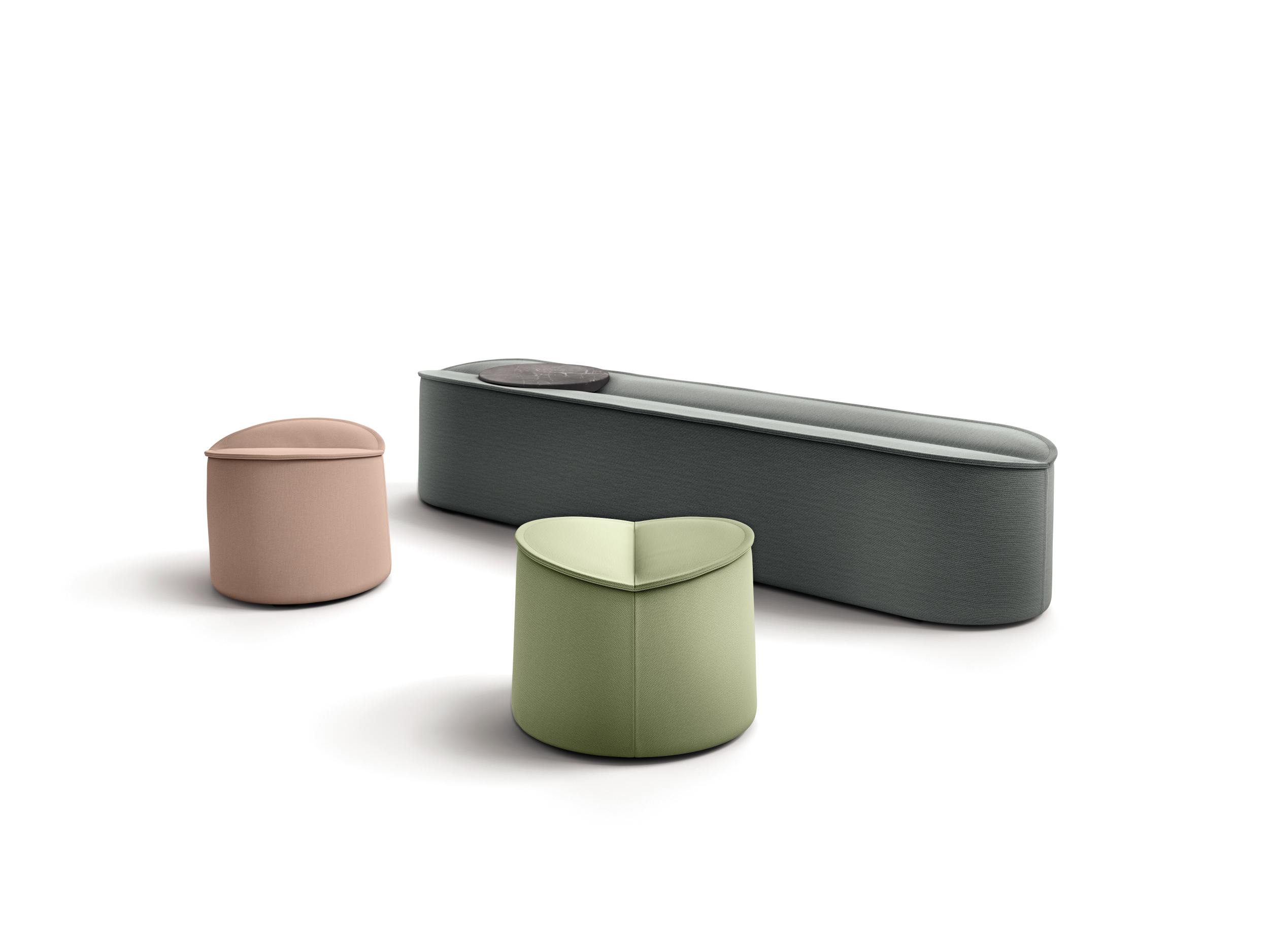 COR Nenou Hocker in Grün und Beige mit passender Sitzbank, moderne Wohnzimmermöbel für stilvolles Wohnen.
