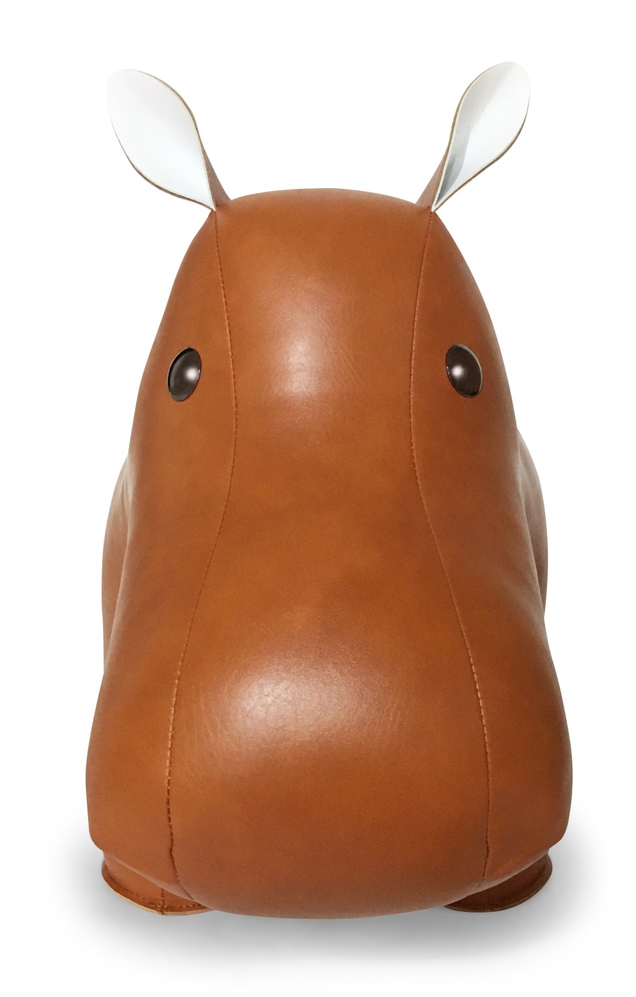 Braunes Ledertier XXL Hippo Zuny, dekoratives Wohnaccessoire in Form eines Nilpferds mit Ohren.