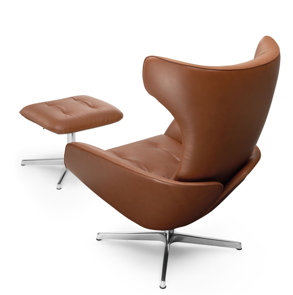 Onsa Chair Sessel von Walter Knoll, braunes Leder mit Fußhocker, modernes Design für Wohnzimmer.