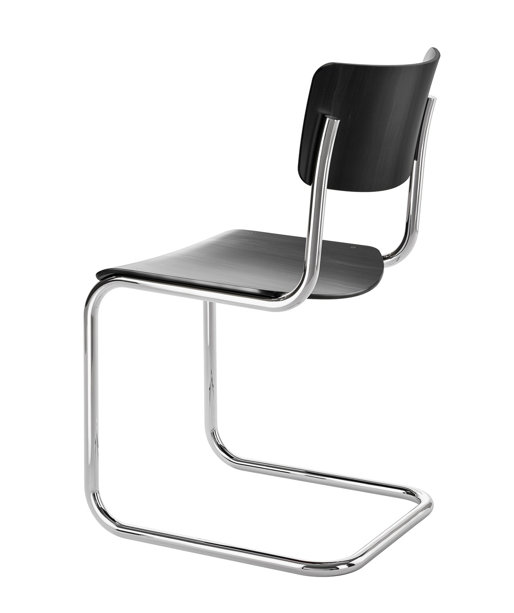 S 43 Klassieke stalen buisstoel met vrijdragende poten CHROOM/ZWART Thonet VOORKEURSCOMBINATIE