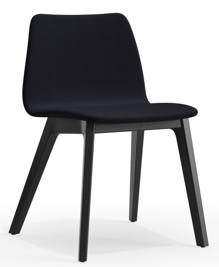 Morph Plus Stuhl, vollgepolstert in Schwarz mit Holzgestell, moderner Designerstuhl für Esszimmer und Büro.