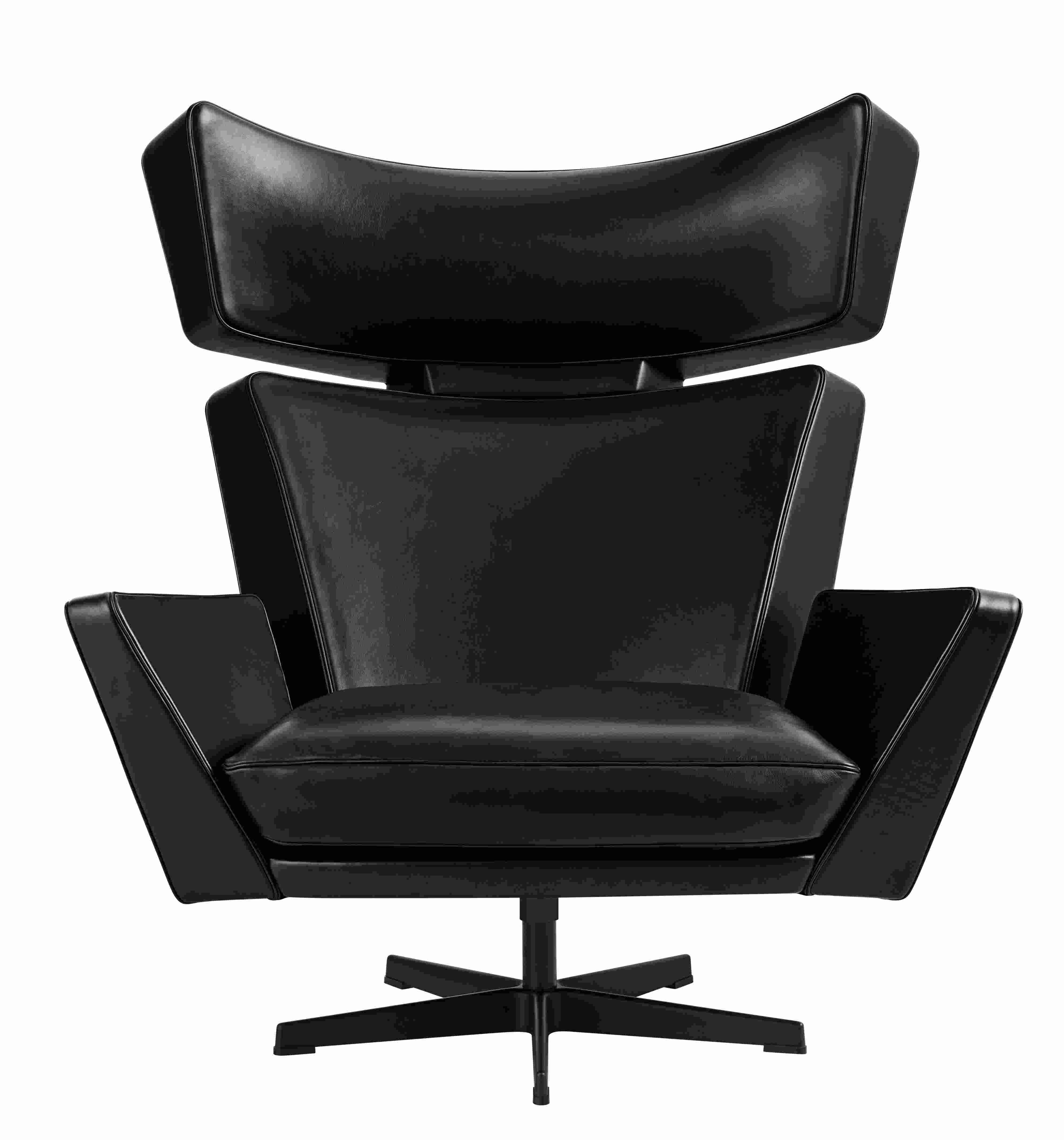 Schwarzer Oksen Sessel von Fritz Hansen, ein moderner Ledersessel mit Drehfuß für Wohnzimmer.