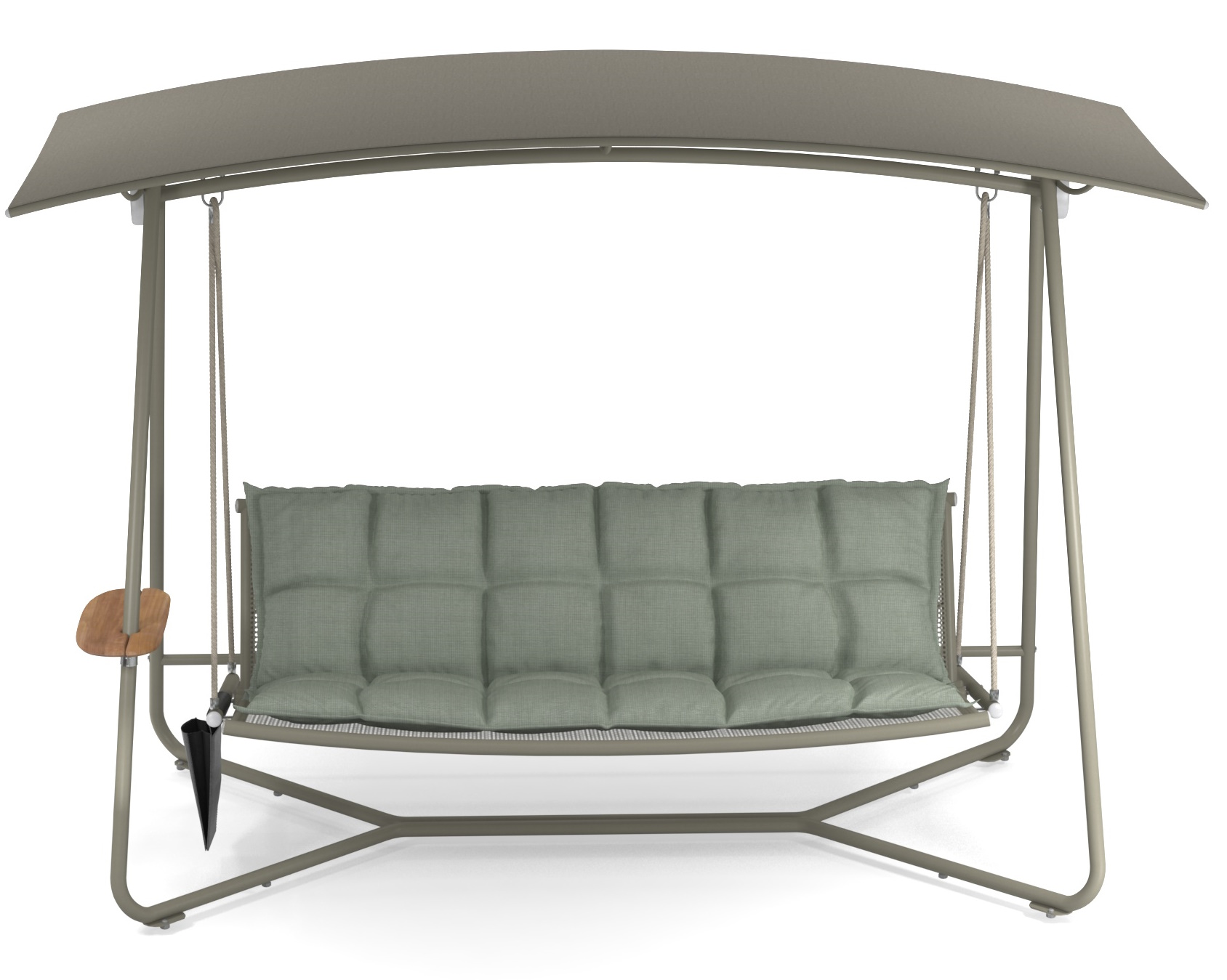Reel Rocking Sofa von Emu, eine moderne Outdoor Schaukel mit komfortablen, grünen Polstern.