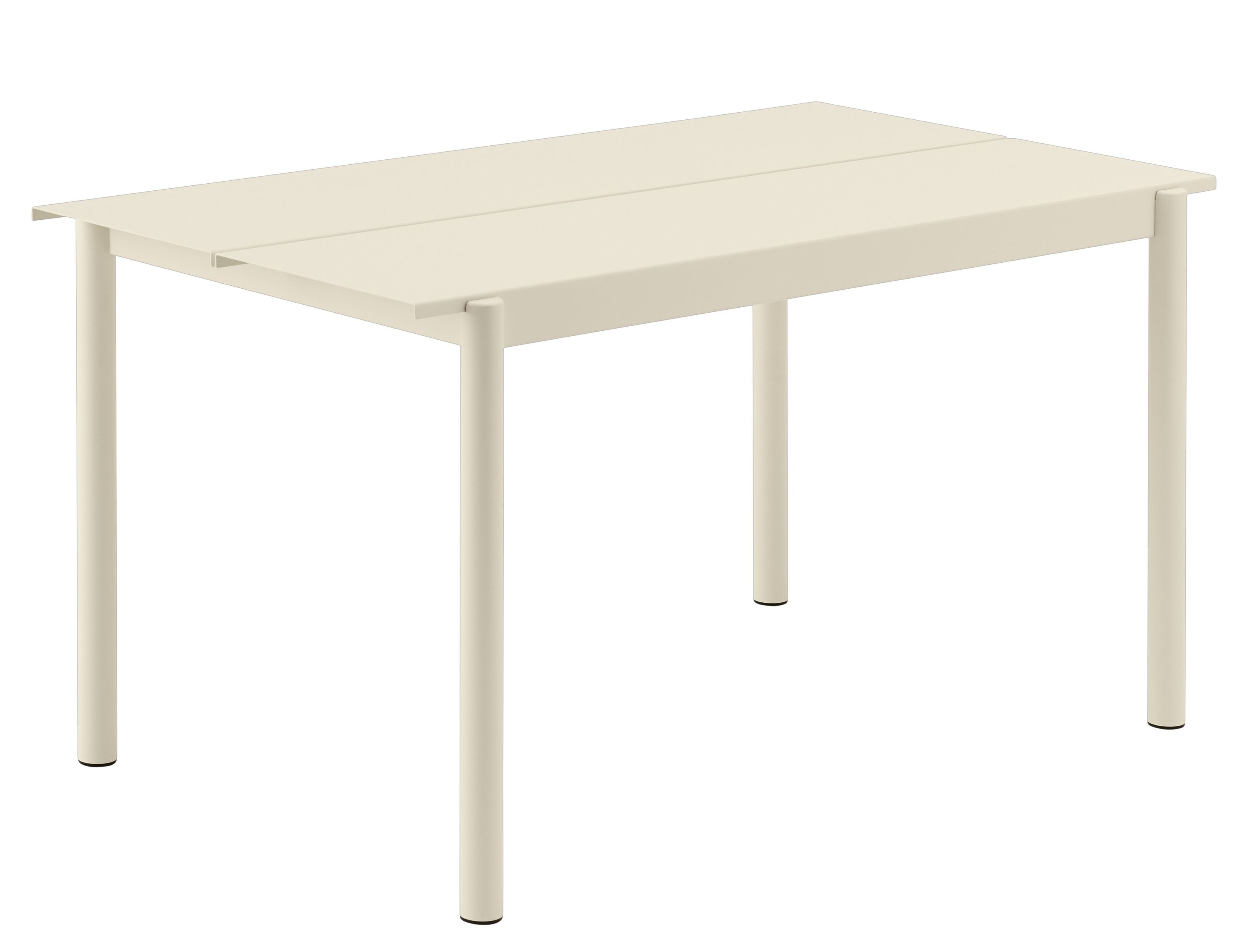 Muuto Linear Steel Table Outdoor Tisch 140x75 cm, moderner Gartentisch aus Stahl in Beige.