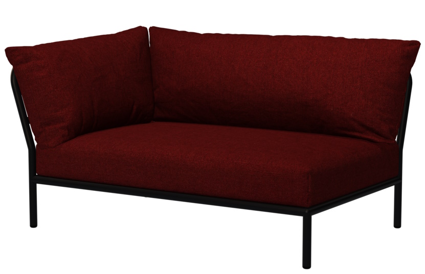 Level 2 Outdoor Sofa Ecke links von Houe, modernes Gartensofa mit rotem Stoffbezug.