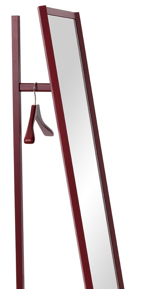 Schönbuch Club Standspiegel mit Garderobe in Weinrot, minimalistisches Design mit Spiegel und Kleiderbügel für Flur.