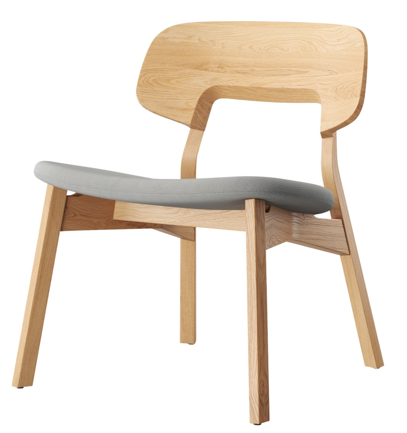 Nonoto Lounge Chair: Cocktailsessel aus Holz mit grauem Sitzpolster, moderne Möbel für Wohnzimmer.