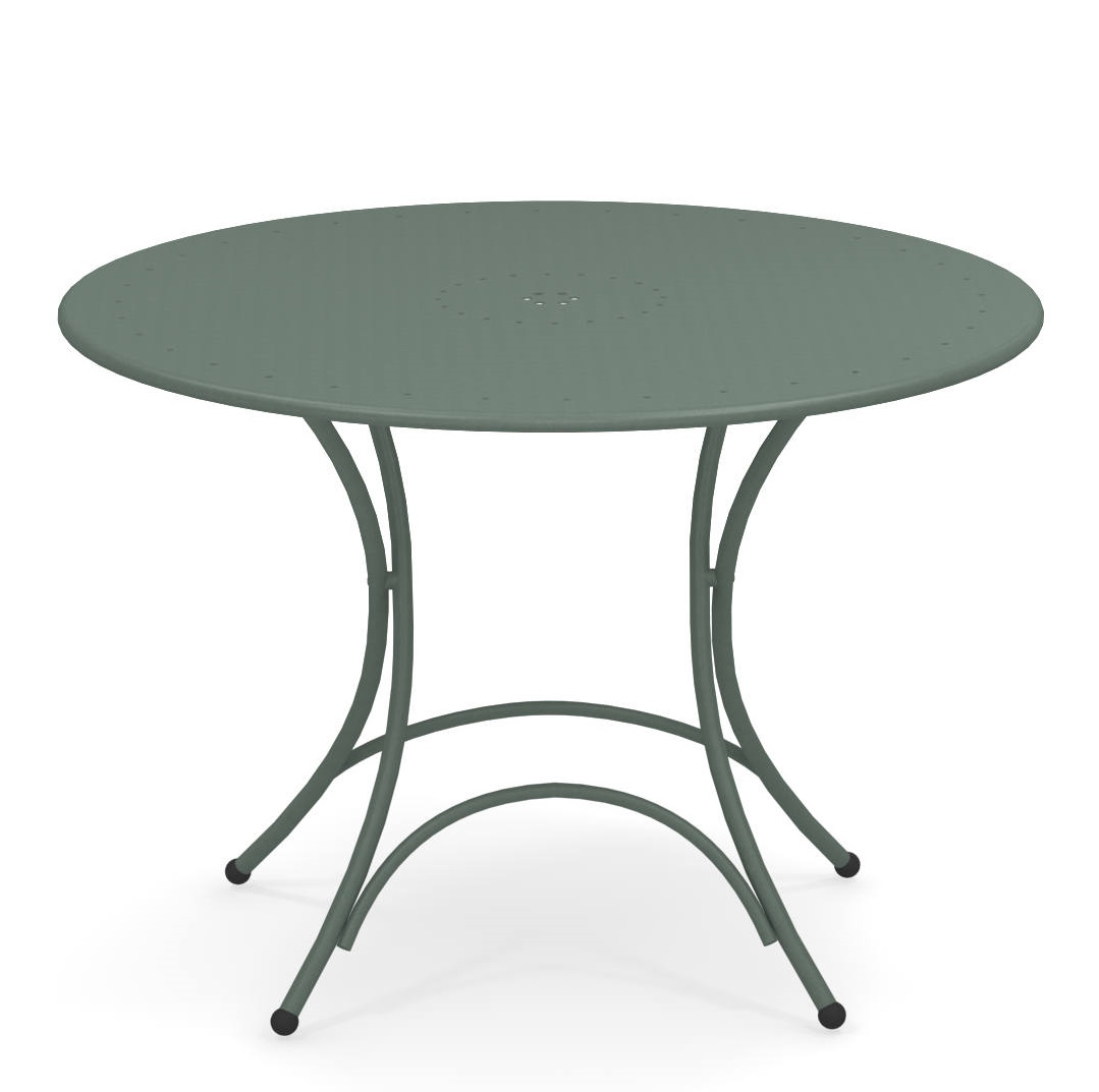 Pigalle Klapptisch Outdoor von Emu, runder Gartentisch aus Metall in Salbeigrün für Balkon und Terrasse.