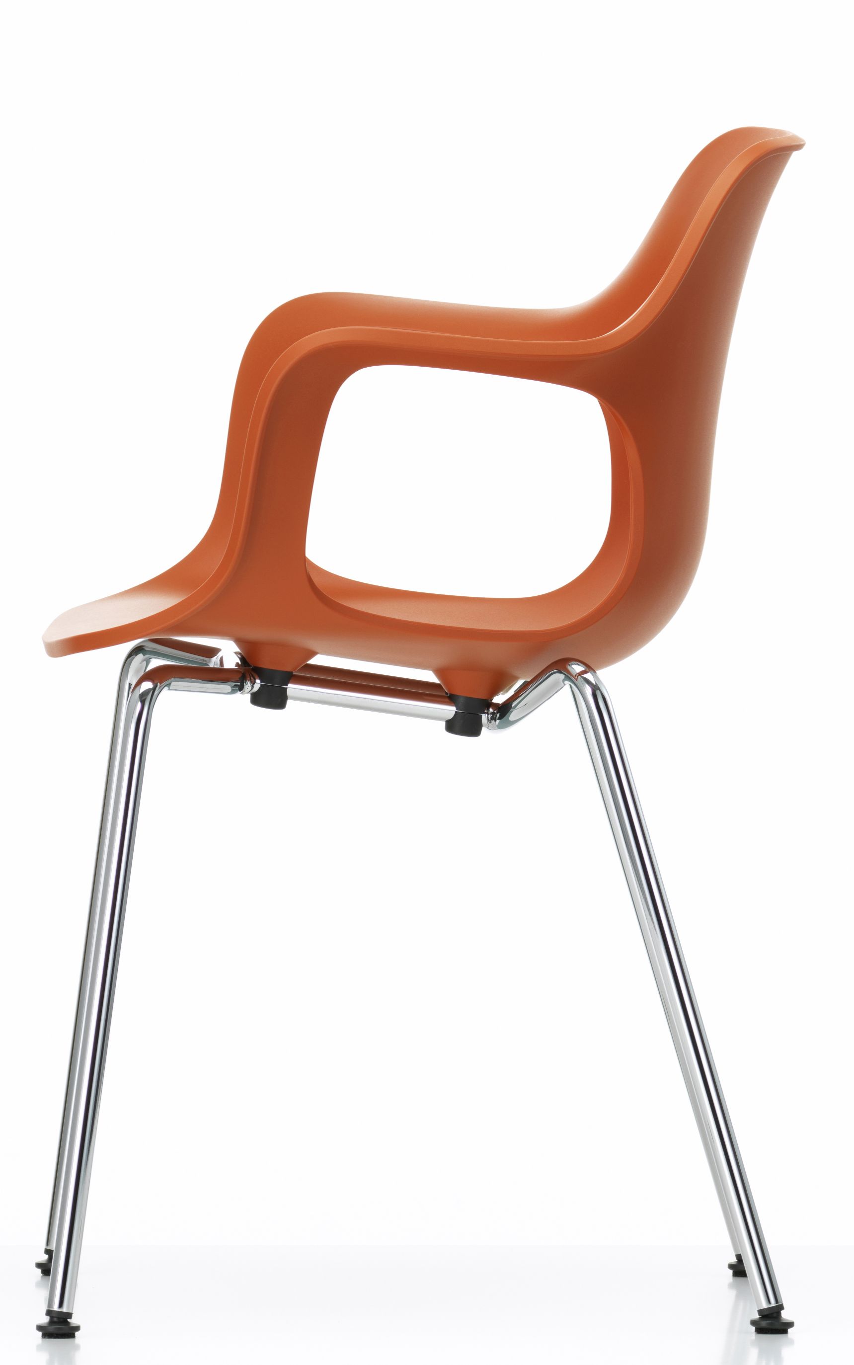 Vitra Hal RE Armchair Tube, stapelbarer Armlehnenstuhl in Orange mit Chromgestell.