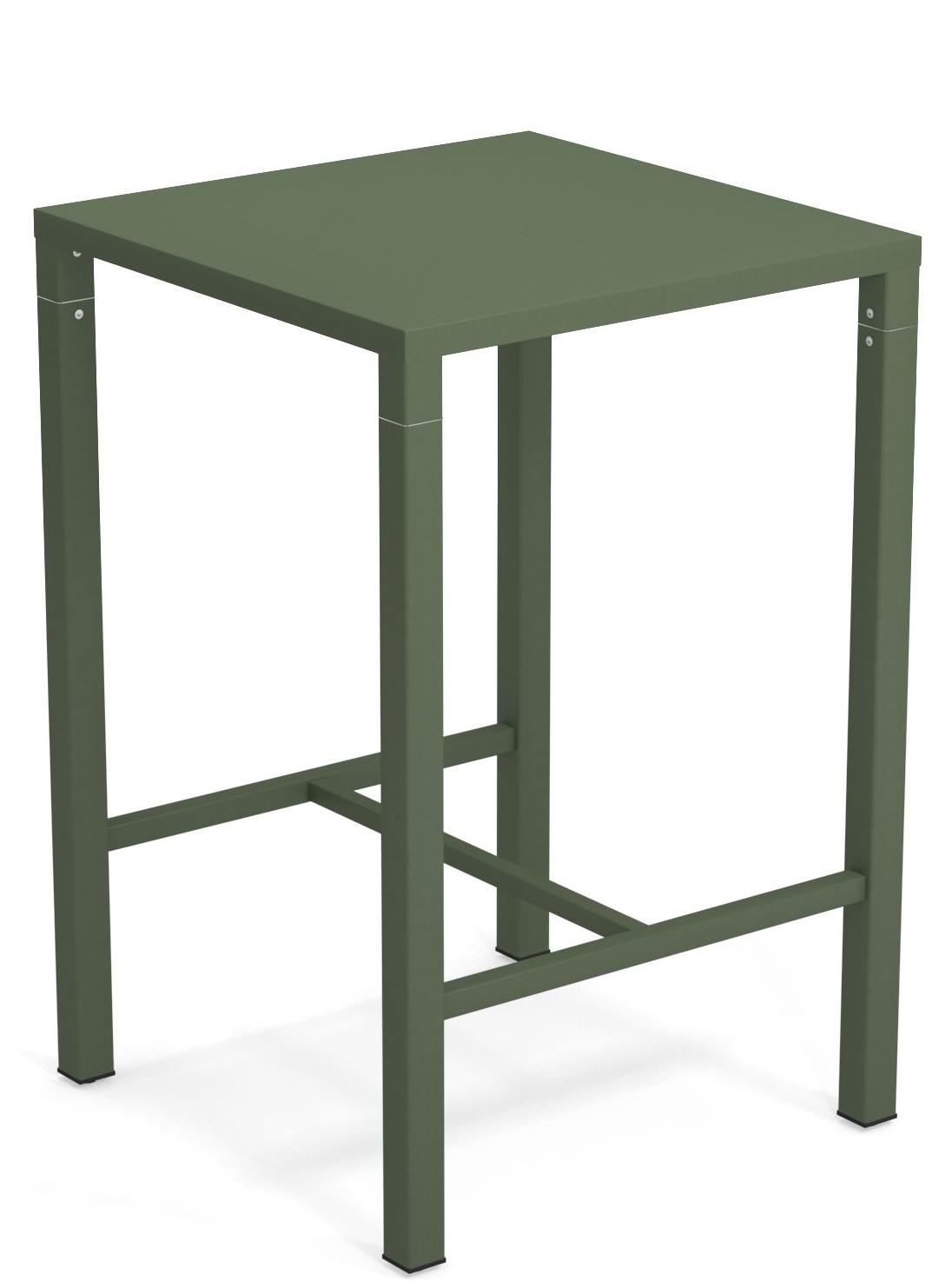 Nova Hochtisch Outdoor von Emu, quadratisch, grüne Metallstruktur, ideal für Garten, Terrasse und Balkon.