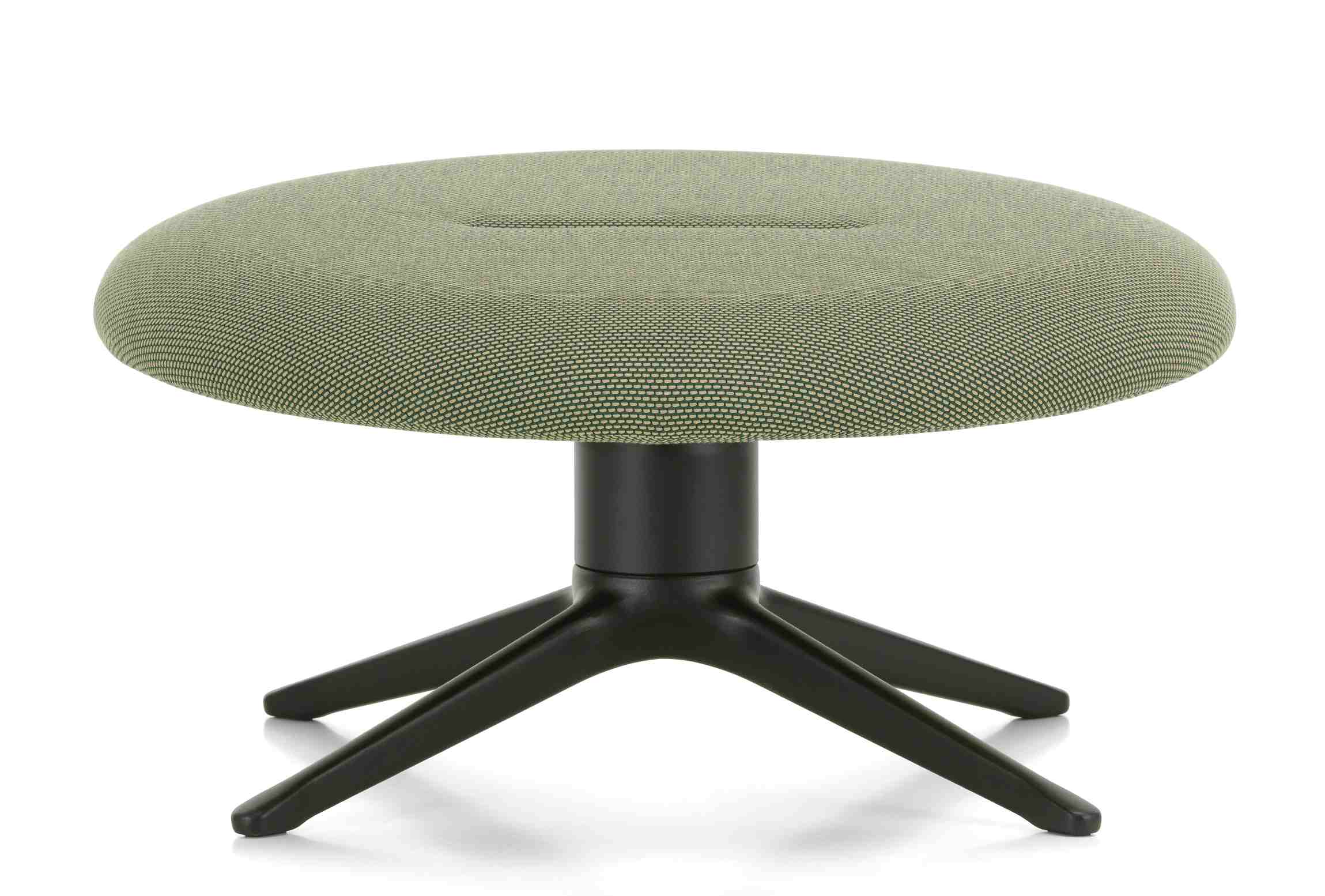 Abalon Platform Ottoman von Vitra, grüner Hocker mit schwarzem Fußkreuz, modernes Möbeldesign.