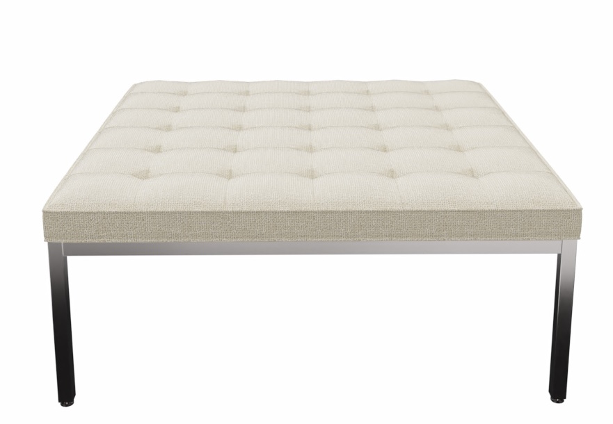Quadratische Relax Florence Bank von Knoll International mit gesteppter, beiger Polsterung und Chromgestell.