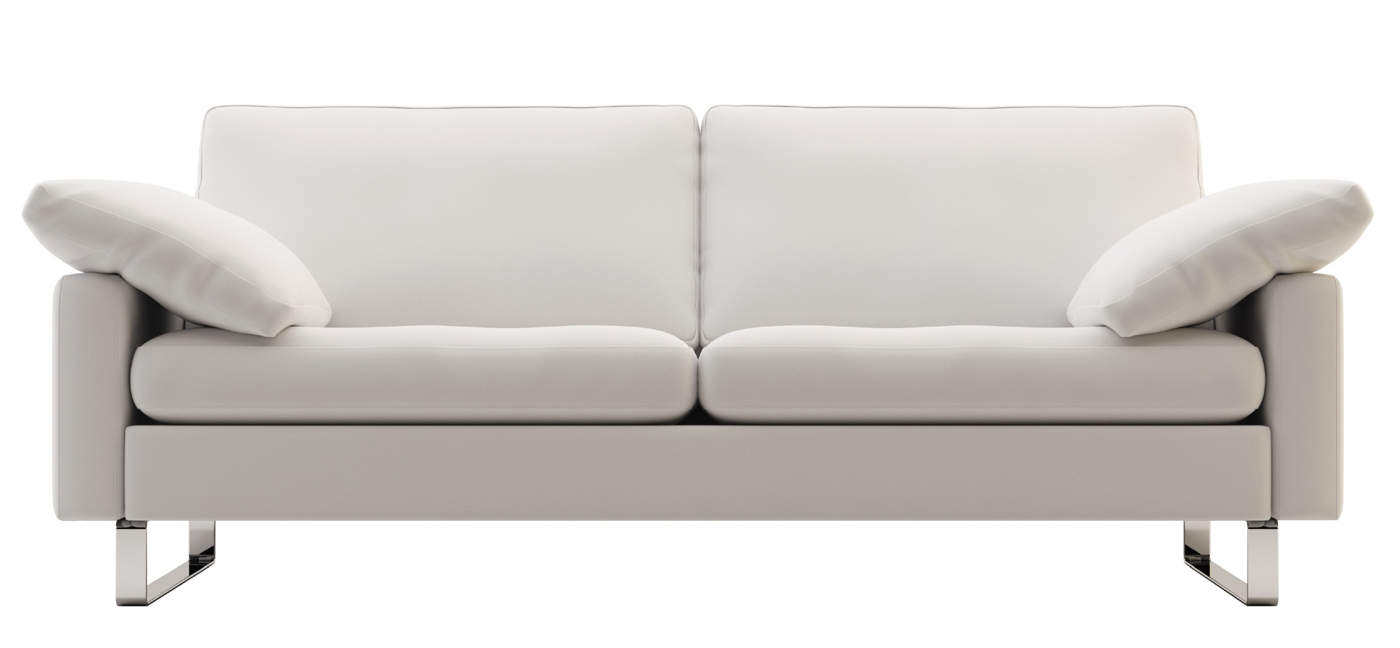 Helles Conseta Sofa mit zwei Sitzen, Armlehnenkissen und Chromfüßen für modernes Wohnzimmerdesign.