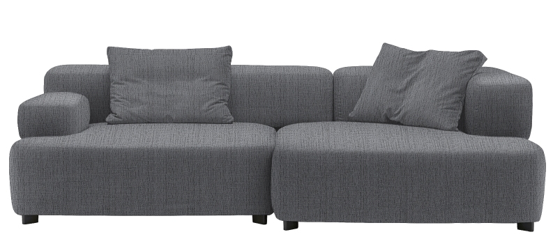 Graues Alphabet Sofa von Fritz Hansen, 3-Sitzer mit Armlehne rechts und zwei Kissen.