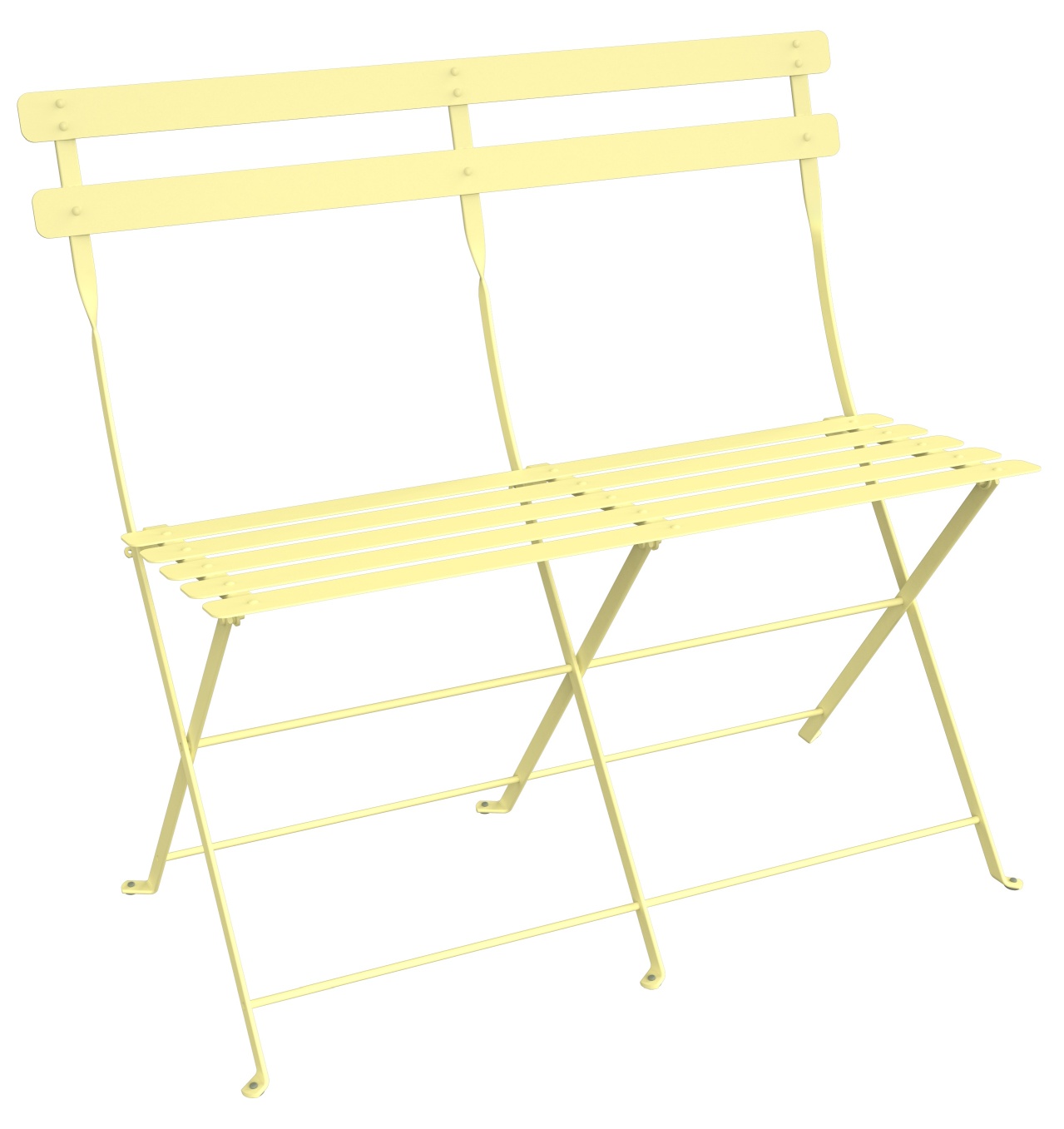 Fermob Bistro Klappbank für zwei Personen in Gelb, ideal für Garten, Balkon oder Terrasse.