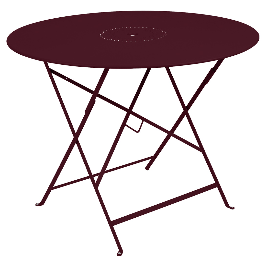 Floréal Tisch Outdoor Fermob, runder Gartentisch aus Metall in Aubergine mit Klappfunktion.