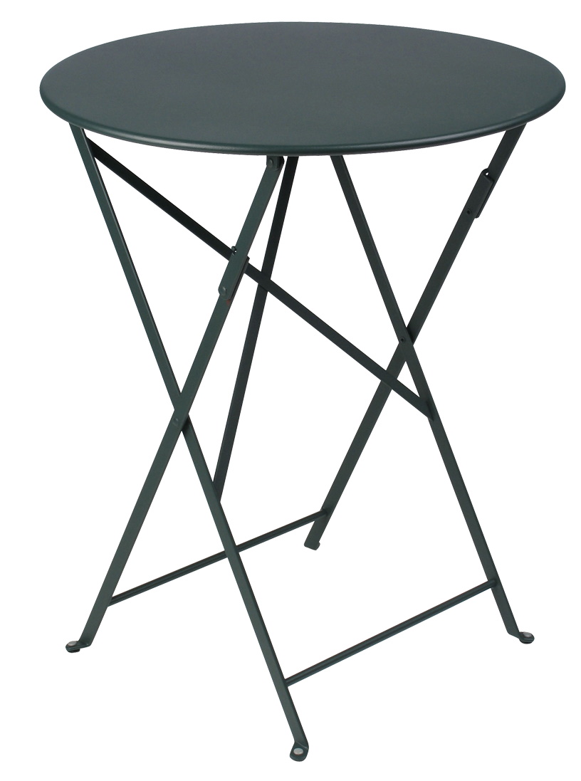 Draufsicht auf einen grünen Bistro Tisch Outdoor von Fermob mit runder Tischplatte und Klappgestell.