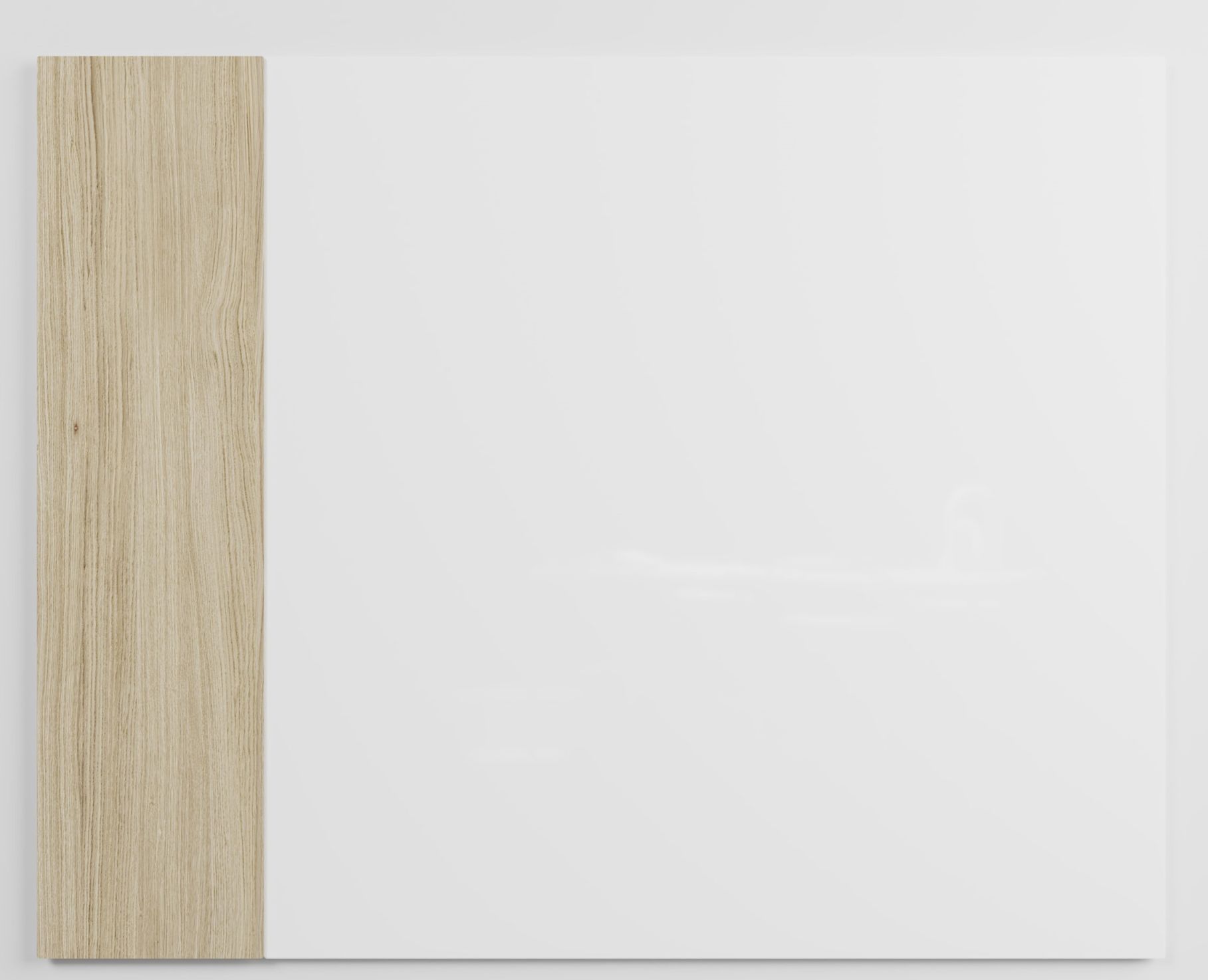 Chat Board Classic Crafted: Magnetische Wandtafel aus Glas mit hellem Holzrahmen, Detailaufnahme.