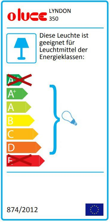 Energieeffizienzlabel der Lyndon 350 Outdoor Stehleuchte von Oluce, geeignet für Leuchtmittel der Energieklassen A+ bis D.