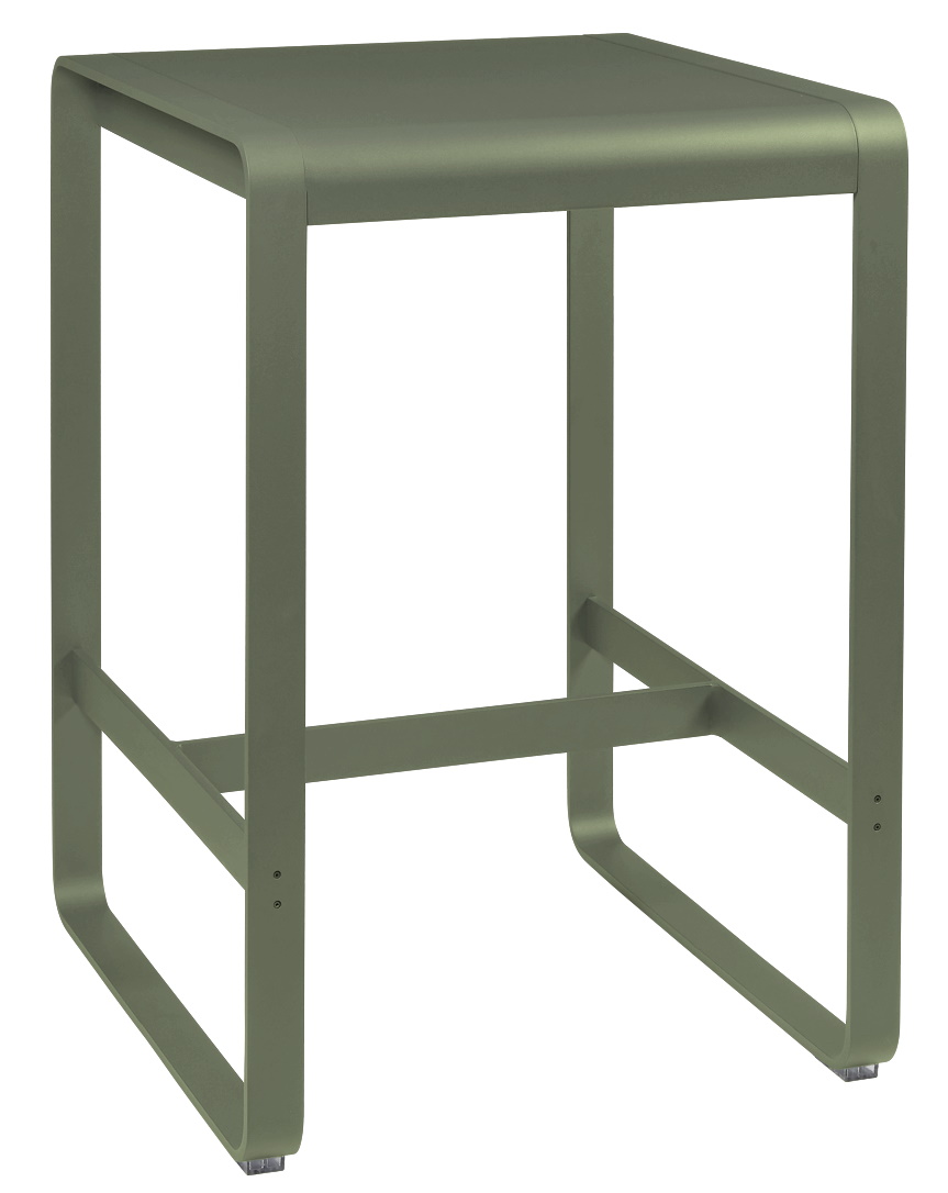 Bellevie hoher Tisch von Fermob für den Außenbereich, quadratisch, aus Metall in Grün.