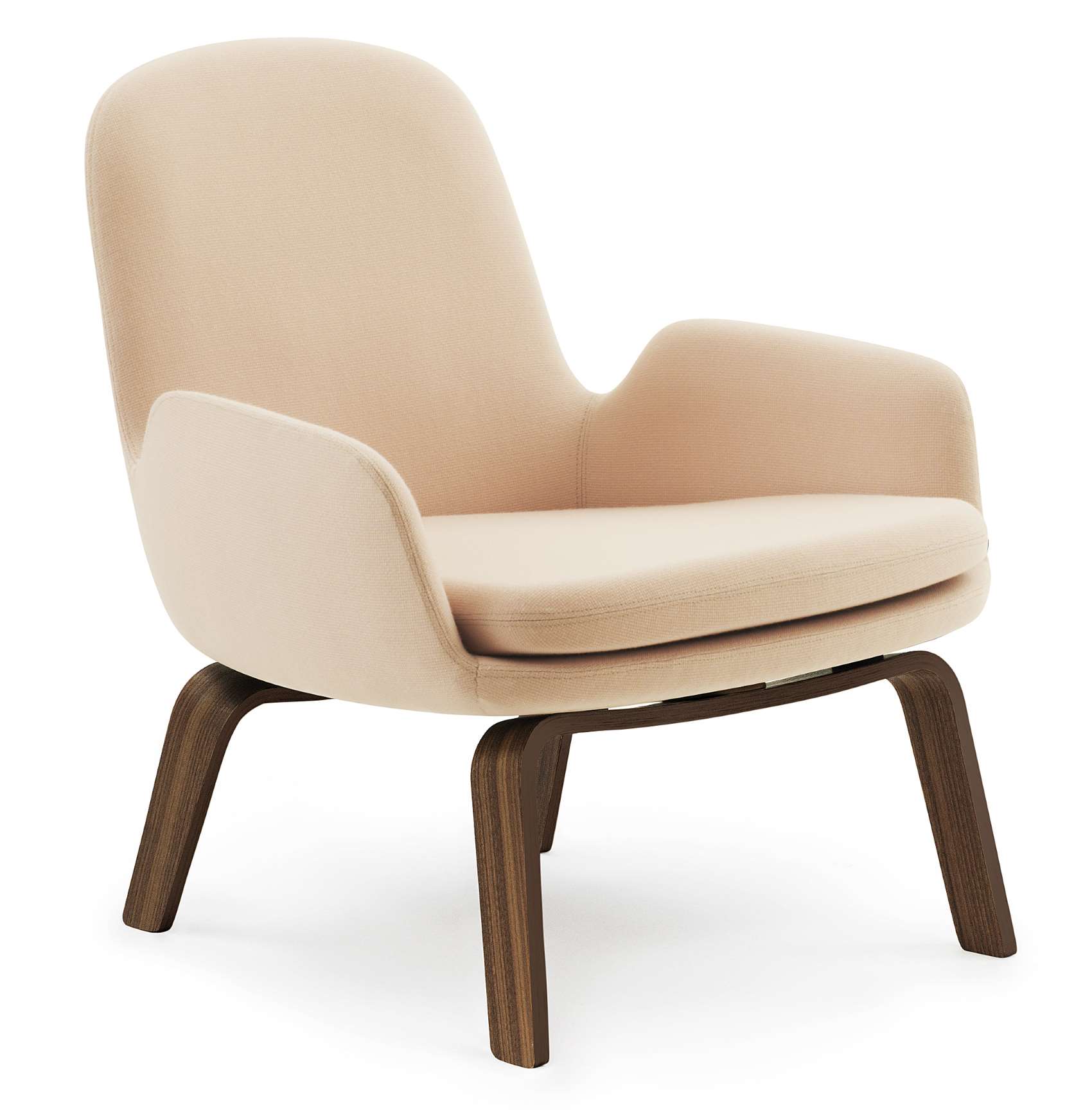 Era Lounge Chair von Normann Copenhagen, niedriger Sessel in Rosa mit Holzgestell.