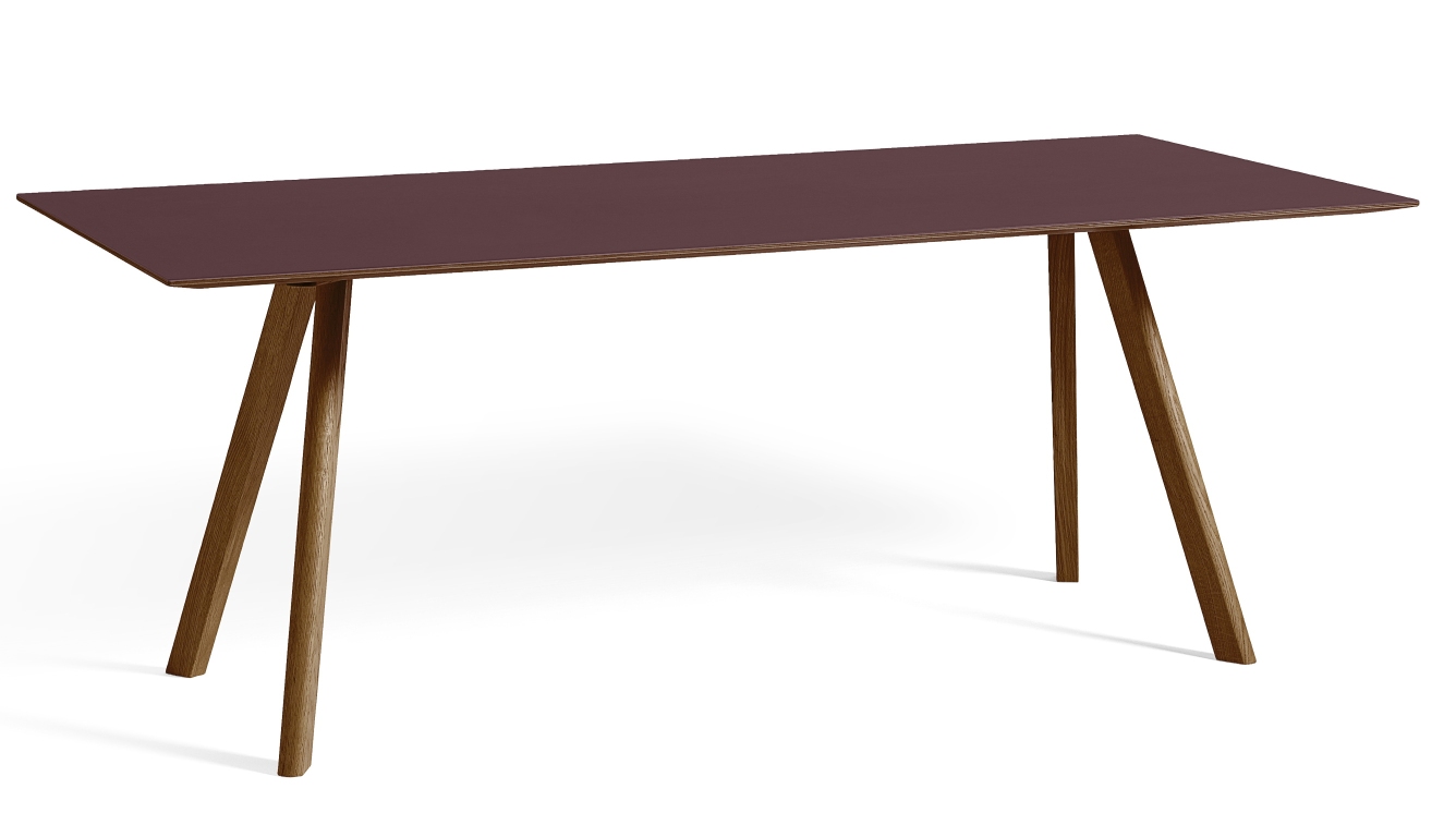 Copenhague Tisch CPH 30 von Hay, 200 x 90 cm, mit brauner Tischplatte und Holzbeinen.